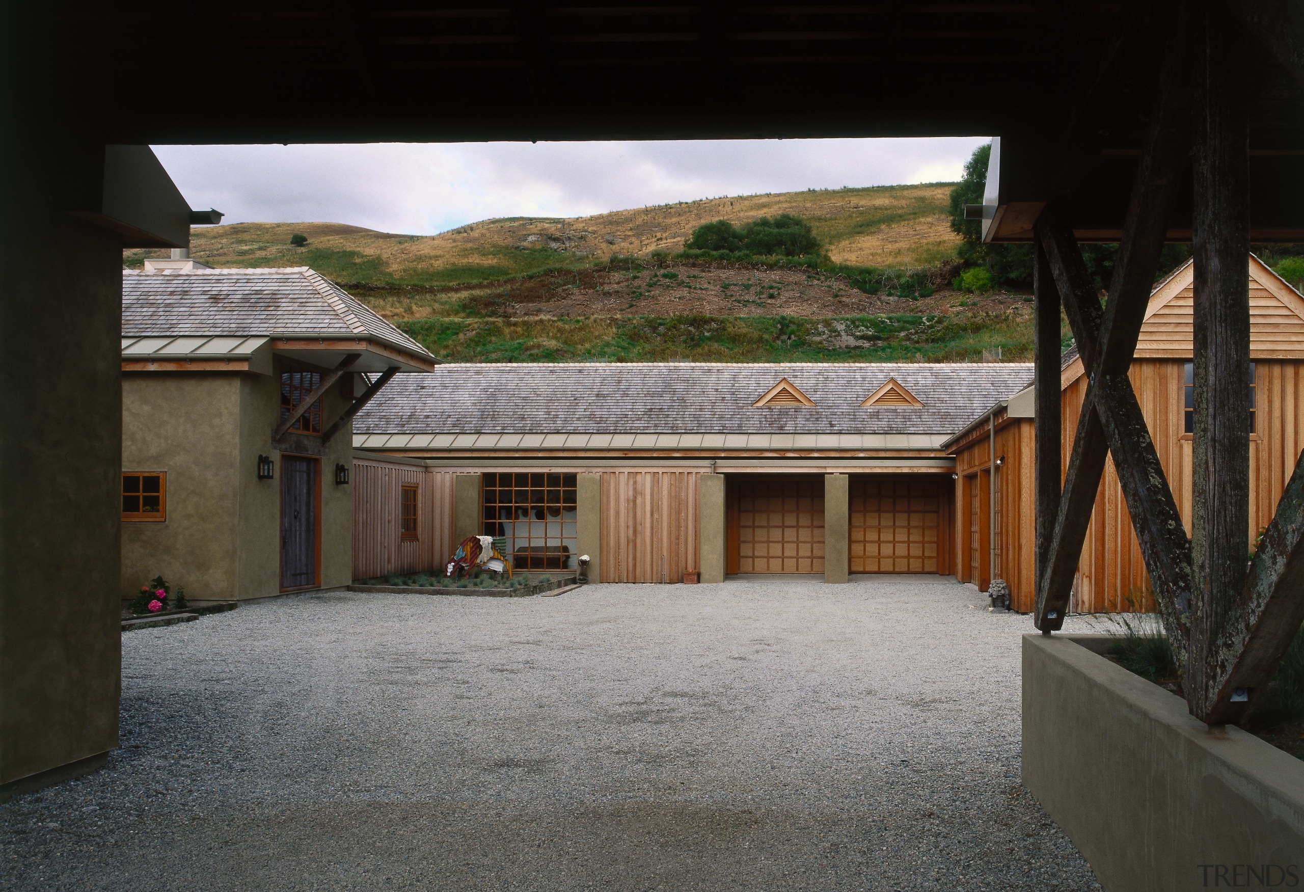 An exterior view of this rural farmstead house facade, house, property, real estate, roof, black