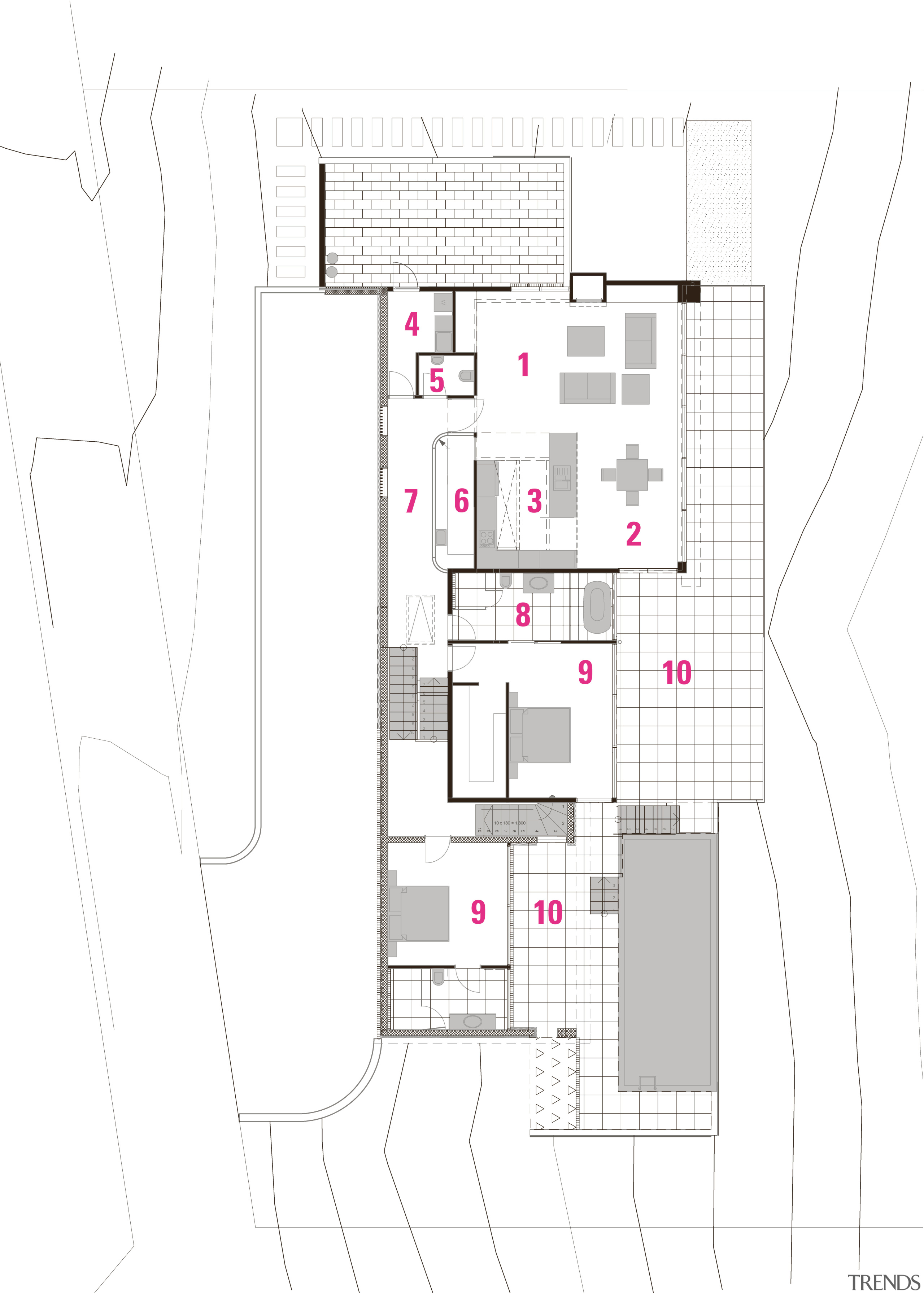 Plan, main floor of a coastal home by architecture, area, design, diagram, elevation, floor plan, line, plan, product design, schematic, white