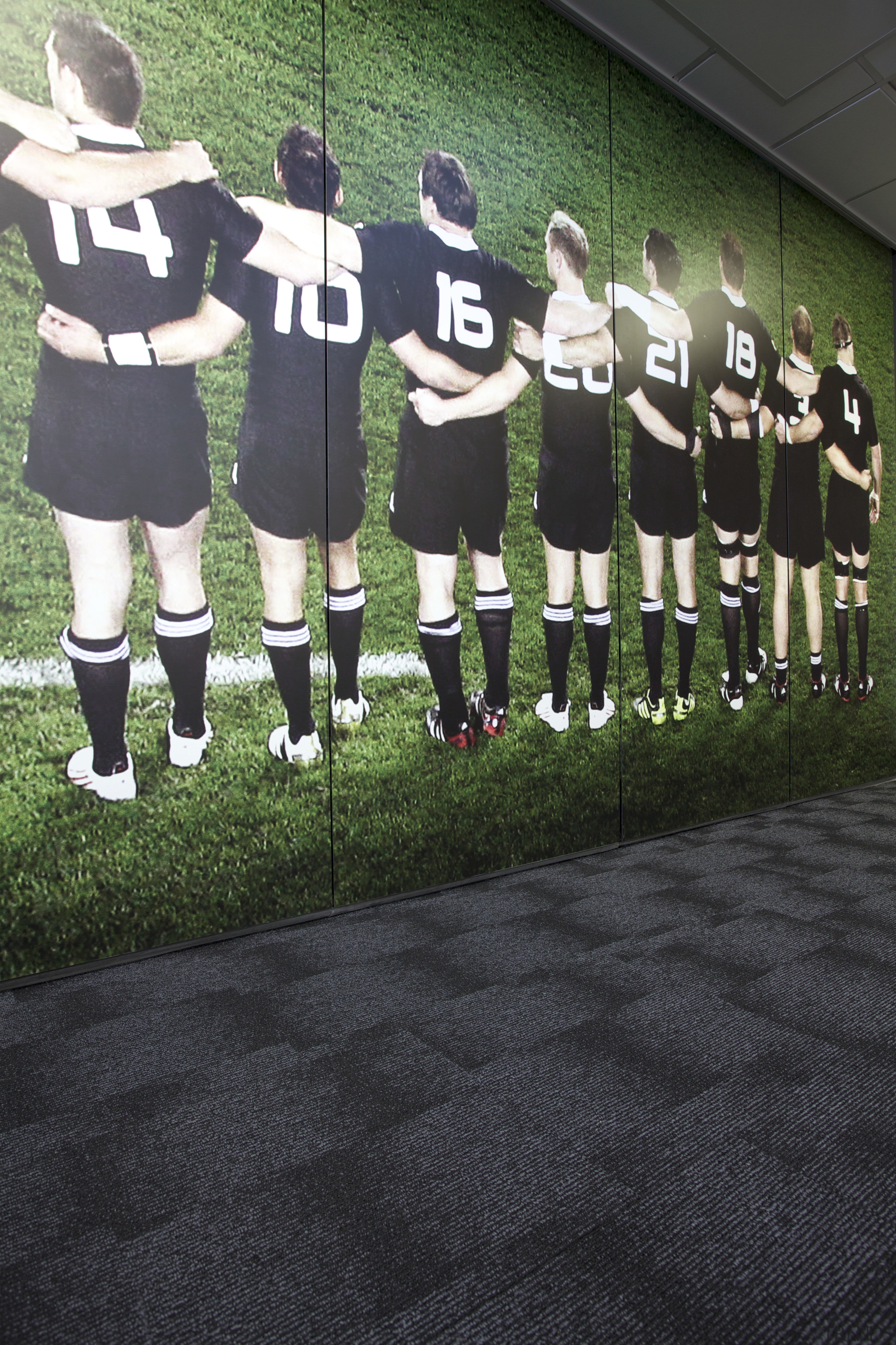 All Black Coverage  custom floor for NZRU competition event, grass, sport venue, sports, team, team sport, uniform, black