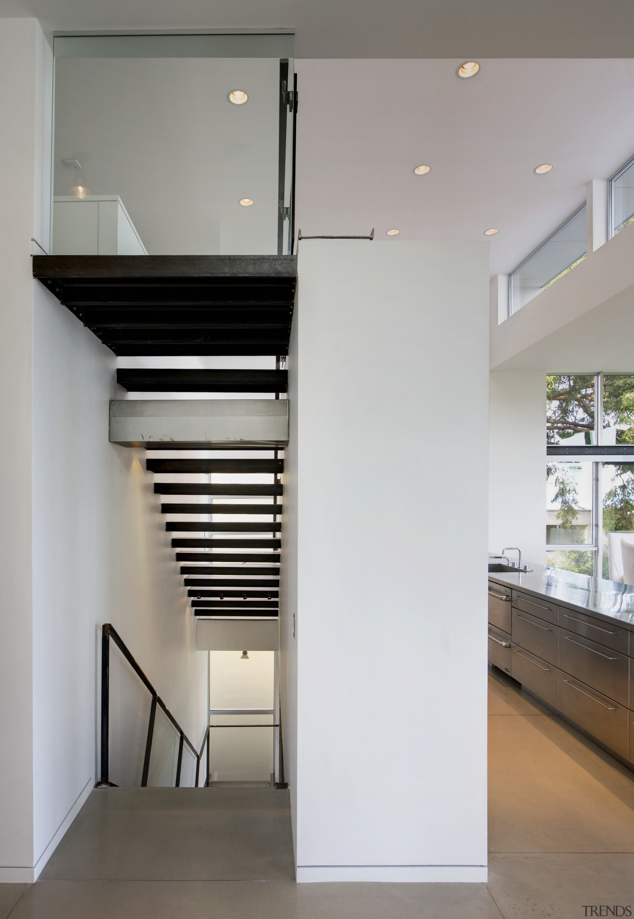 View of stairway. - View of stairway. - architecture, house, interior design, stairs, gray