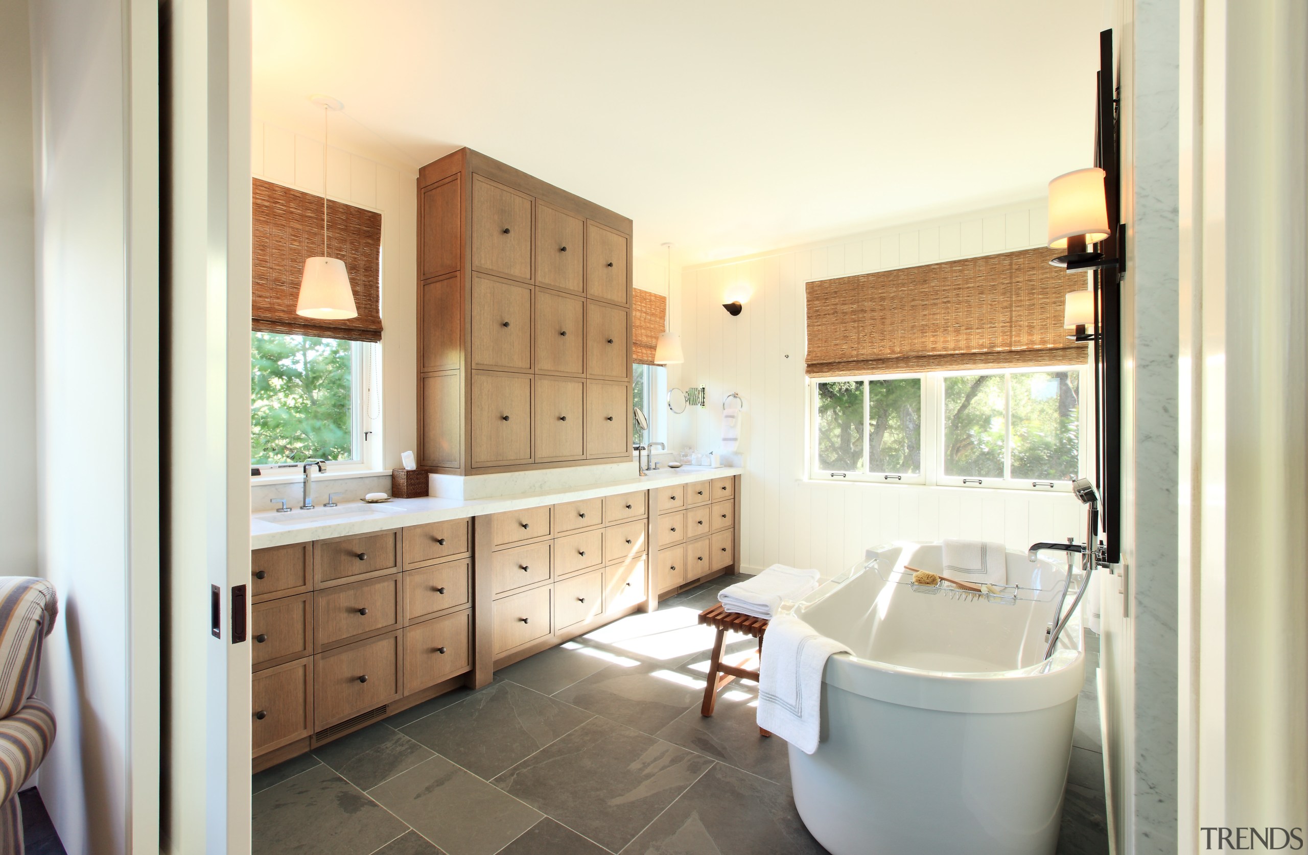 View of bathroom with wooden cabinetry and white bathroom, estate, home, interior design, property, real estate, room, window, white, yellow