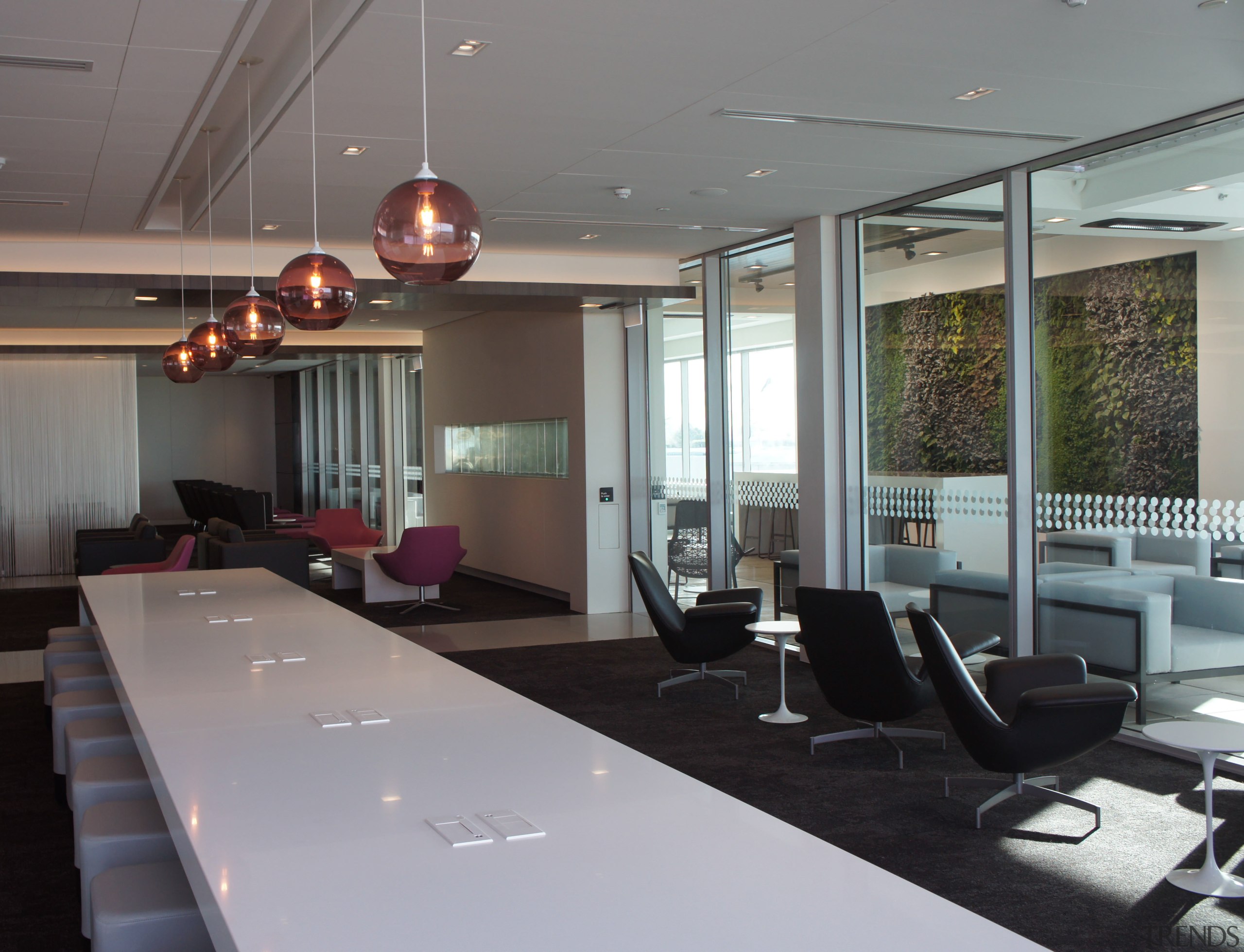 This business zone in the Air New Zealands interior design, office, table, gray, black