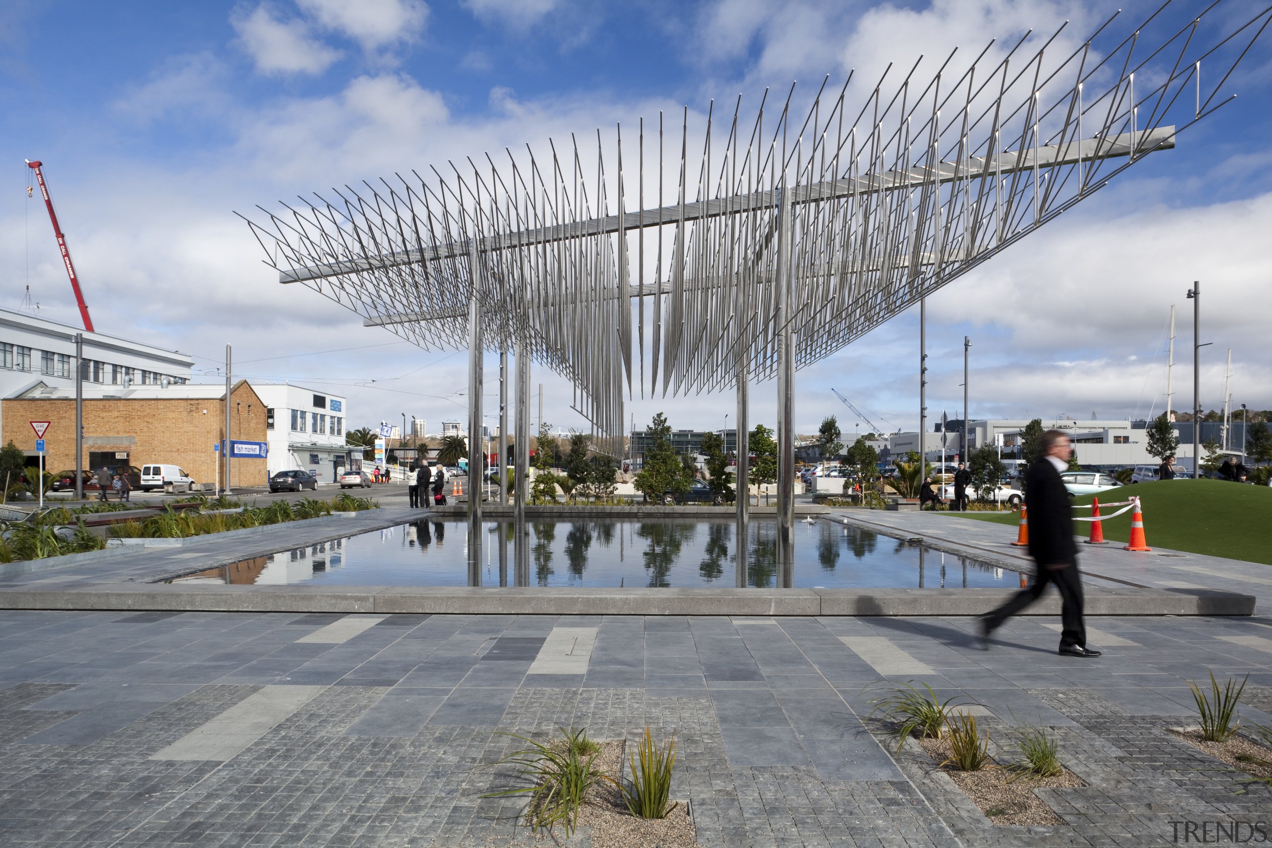 View of wynard quater. Waterfront Auckland. - View architecture, building, cloud, metropolitan area, sky, structure, water, gray