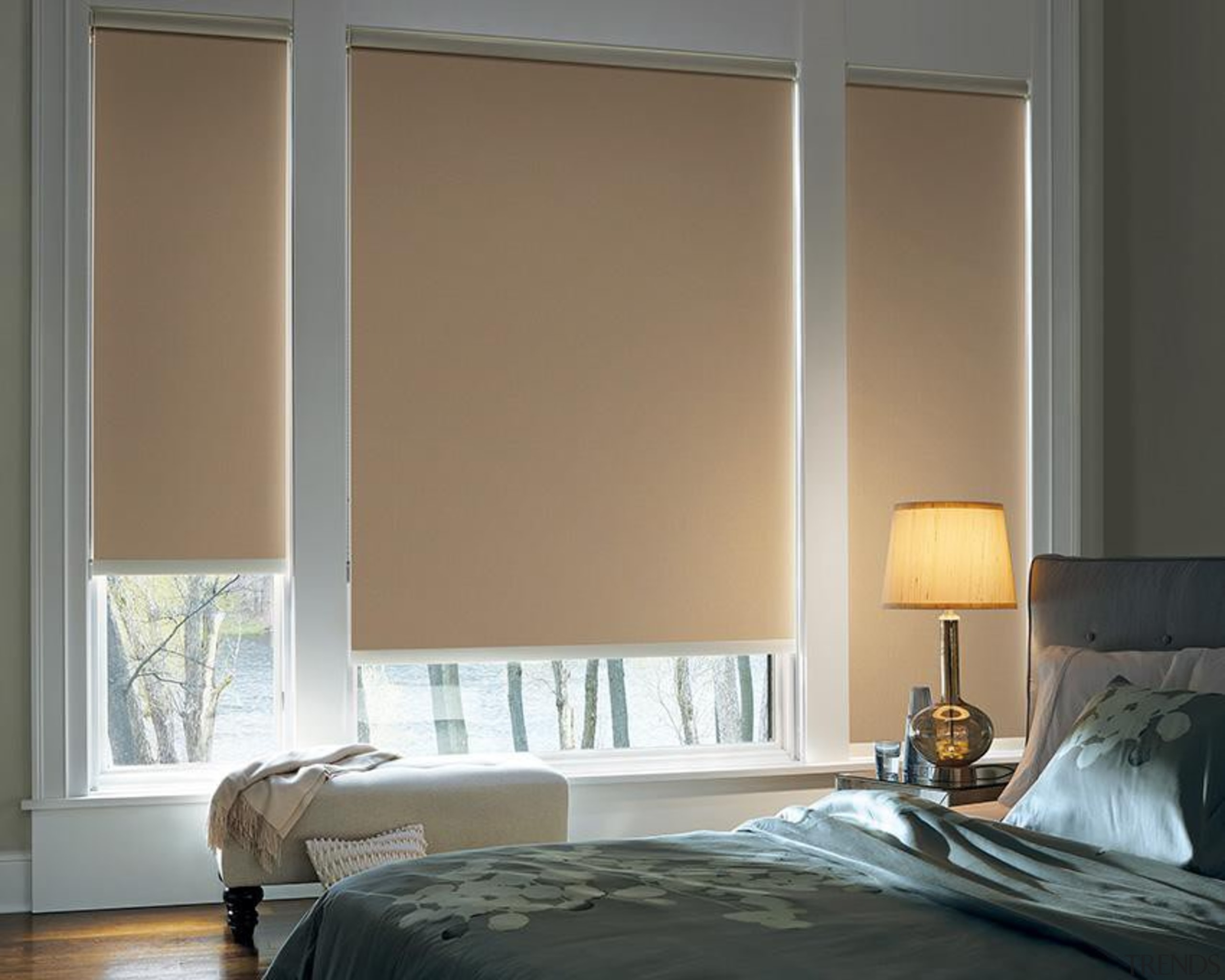 luxaflex roller blinds - luxaflex roller blinds - bedroom, ceiling, curtain, door, furniture, home, interior design, room, shade, wall, window, window blind, window covering, window treatment, wood, brown, gray