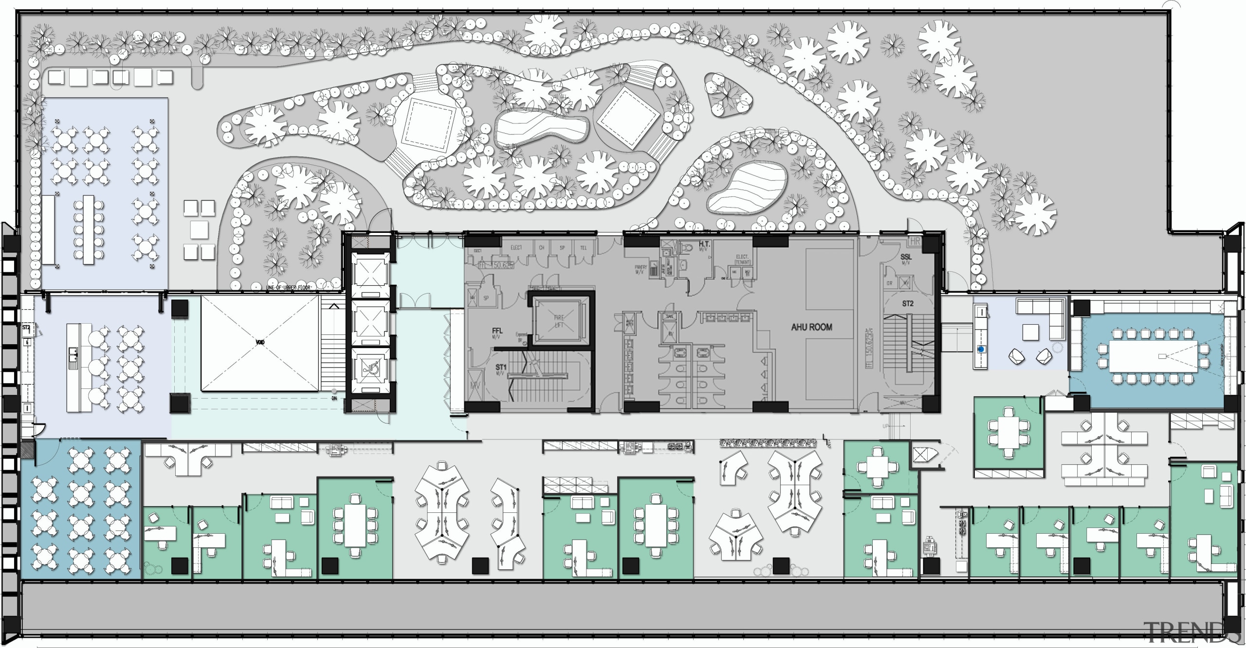 Seventh floor plan DNV GL office, by DCA, architecture, area, design, elevation, floor plan, home, line, plan, product design, residential area, schematic, suburb, urban design, white, gray