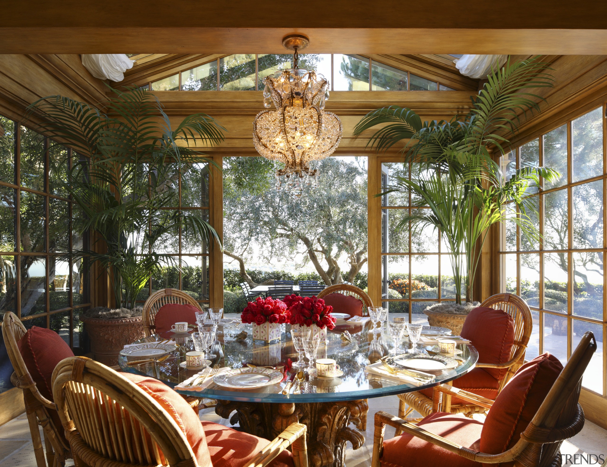 View of dining area with windows and plant dining room, estate, home, interior design, real estate, resort, restaurant, room, table, brown