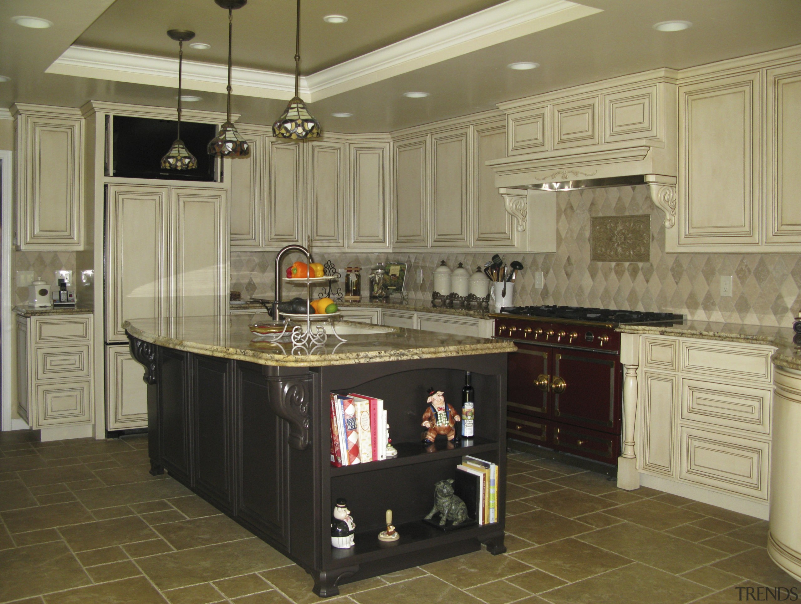 View of remodelled kitchen, with light-toned cabinetry and cabinetry, countertop, cuisine classique, flooring, interior design, kitchen, kitchen stove, room, brown