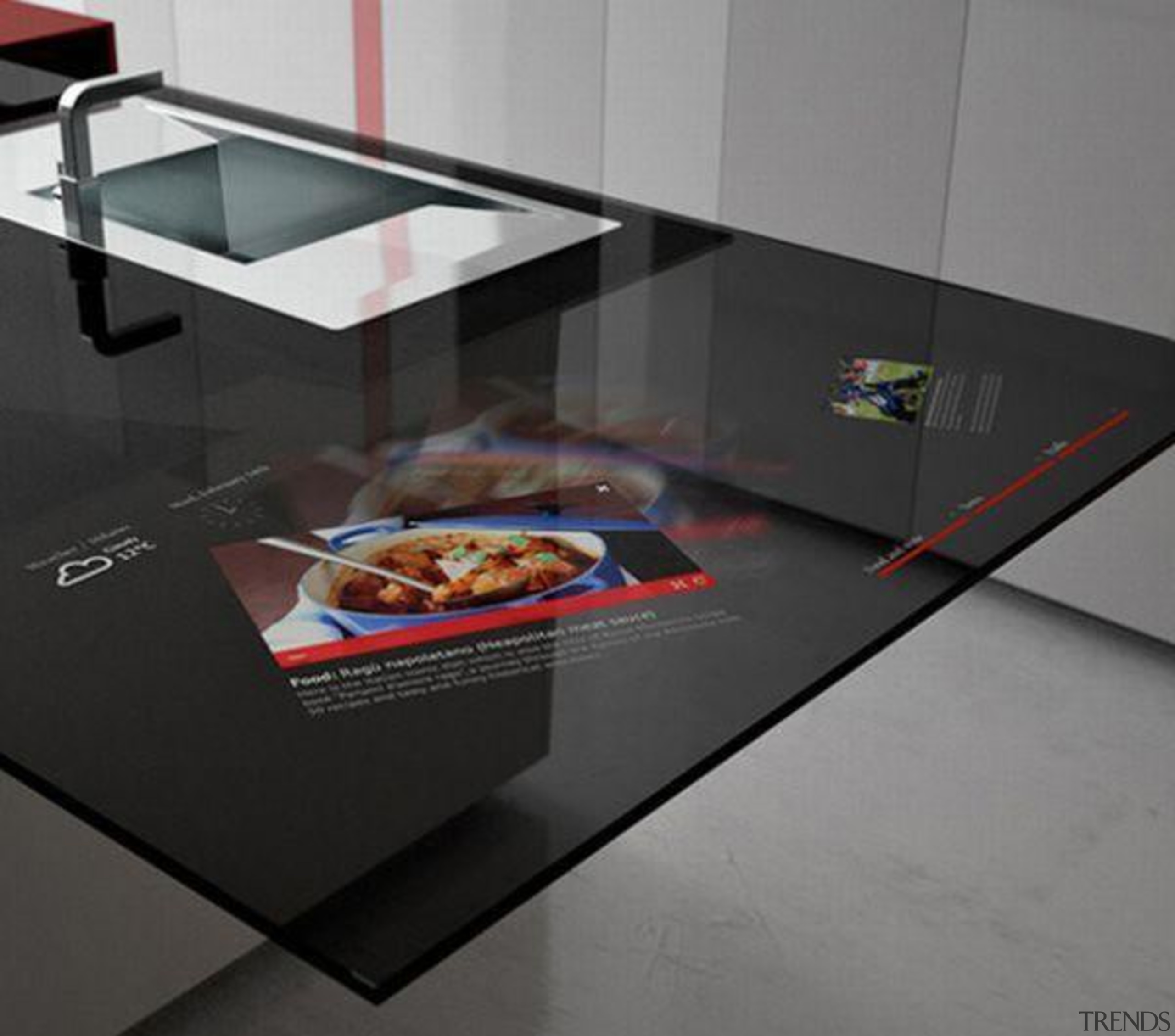 We just entered a whole other dimension – floor, flooring, furniture, glass, product design, table, black, gray
