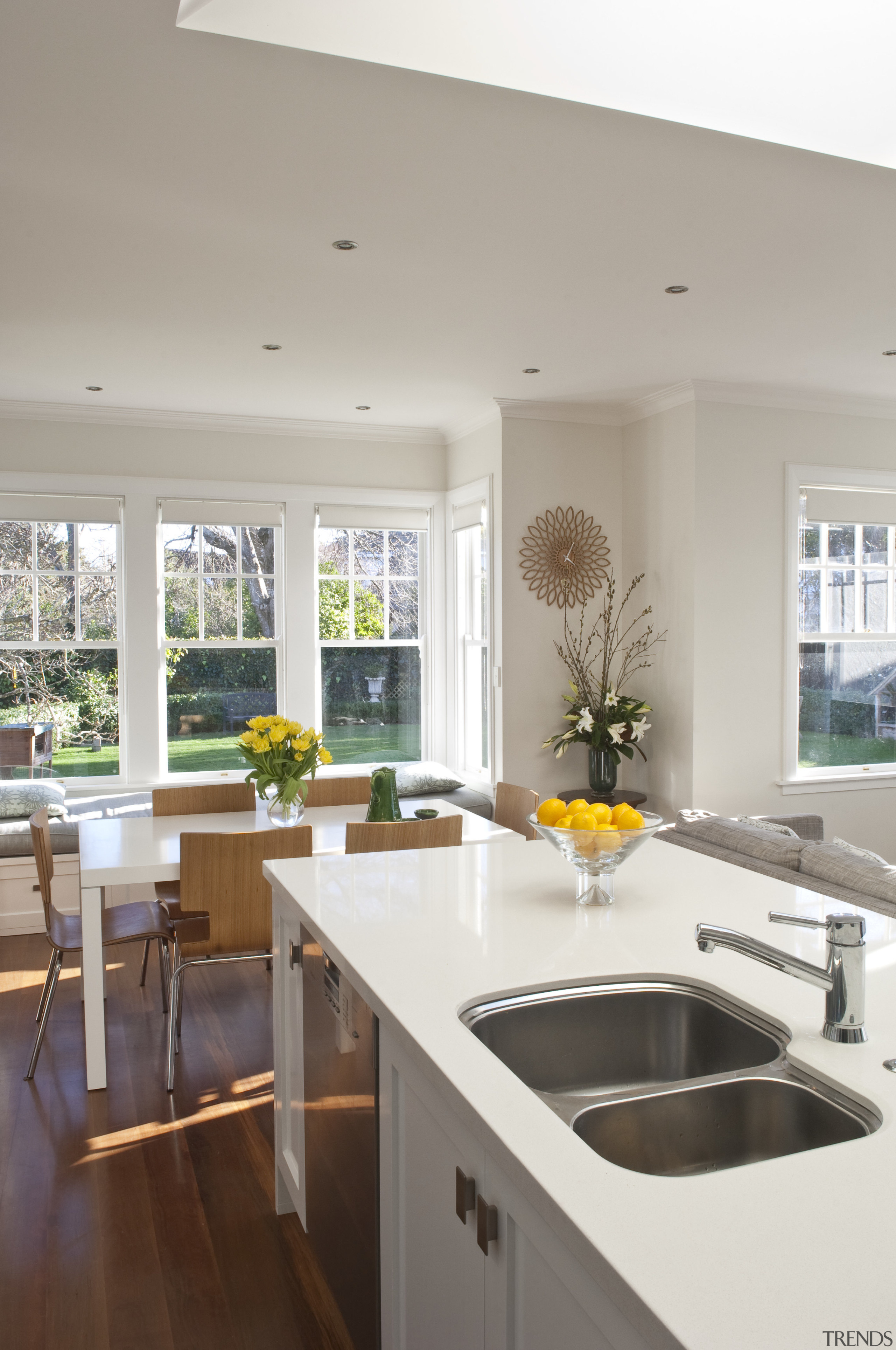 View of the extension to this 1930s home countertop, cuisine classique, interior design, kitchen, room, window, gray