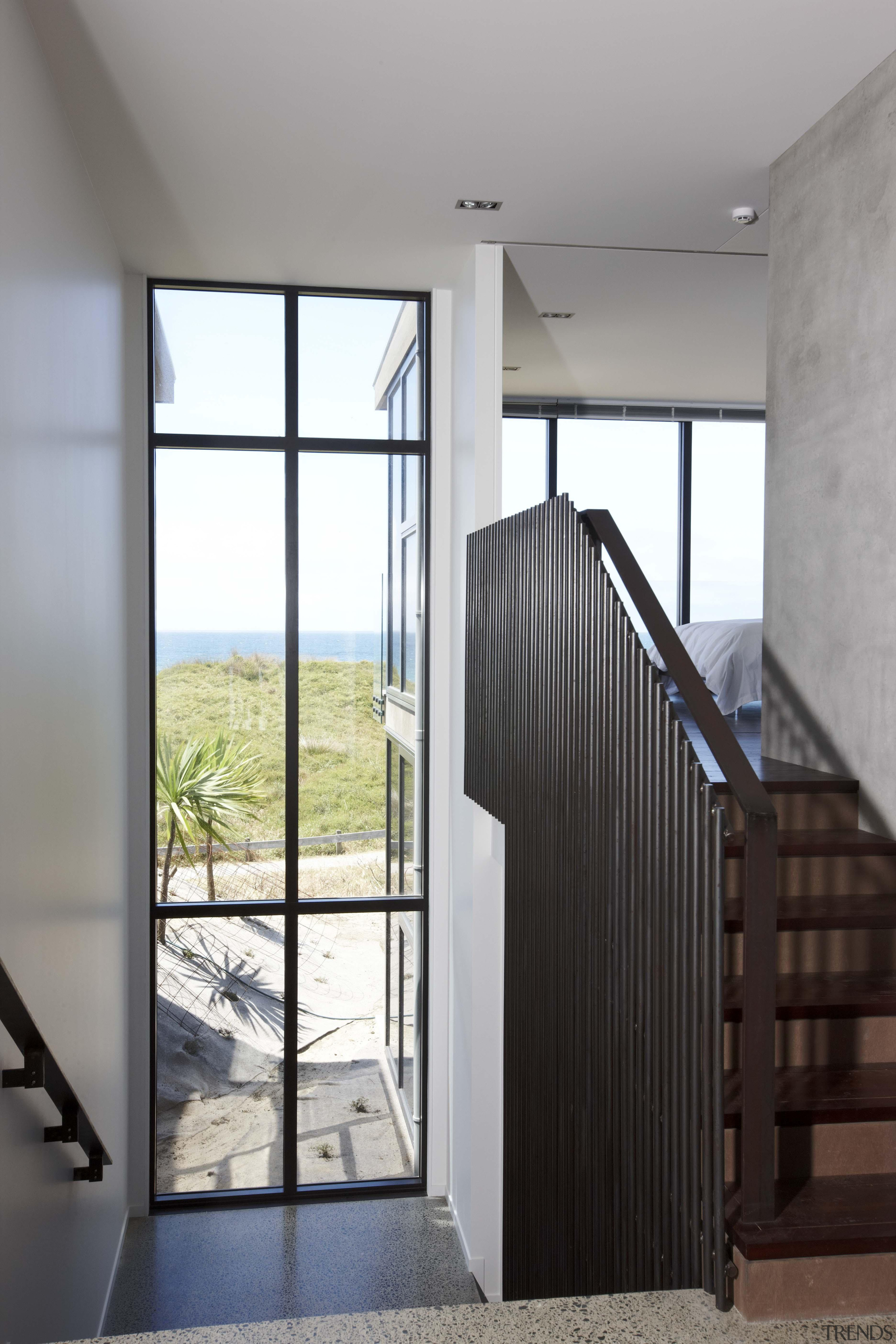 Full height windows in a double height space architecture, daylighting, door, house, interior design, window, gray