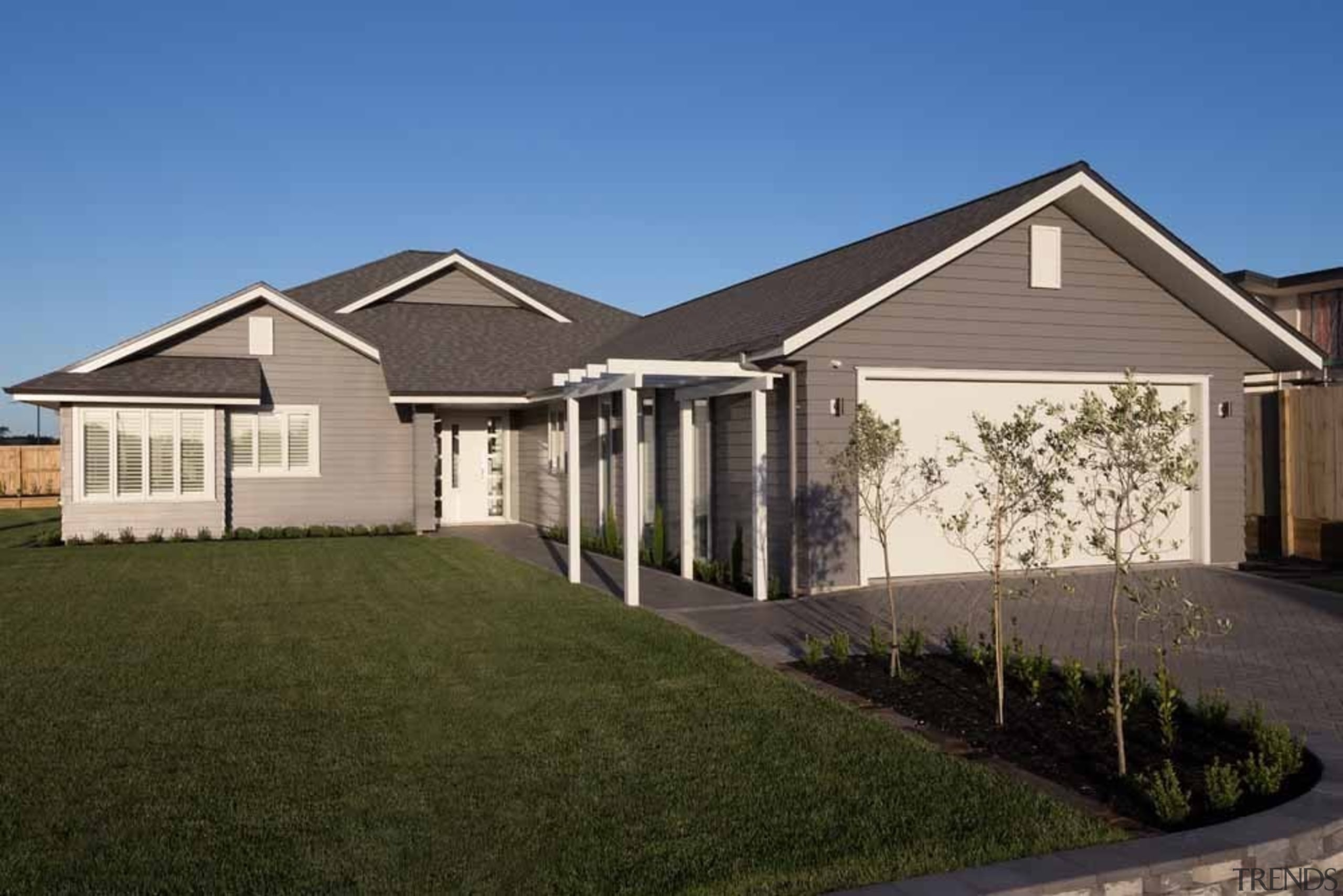 Landmark Homes Brookside Design - Landmark Homes Brookside cottage, elevation, estate, facade, home, house, landscape, property, real estate, residential area, roof, siding, suburb, window, yard, brown, blue