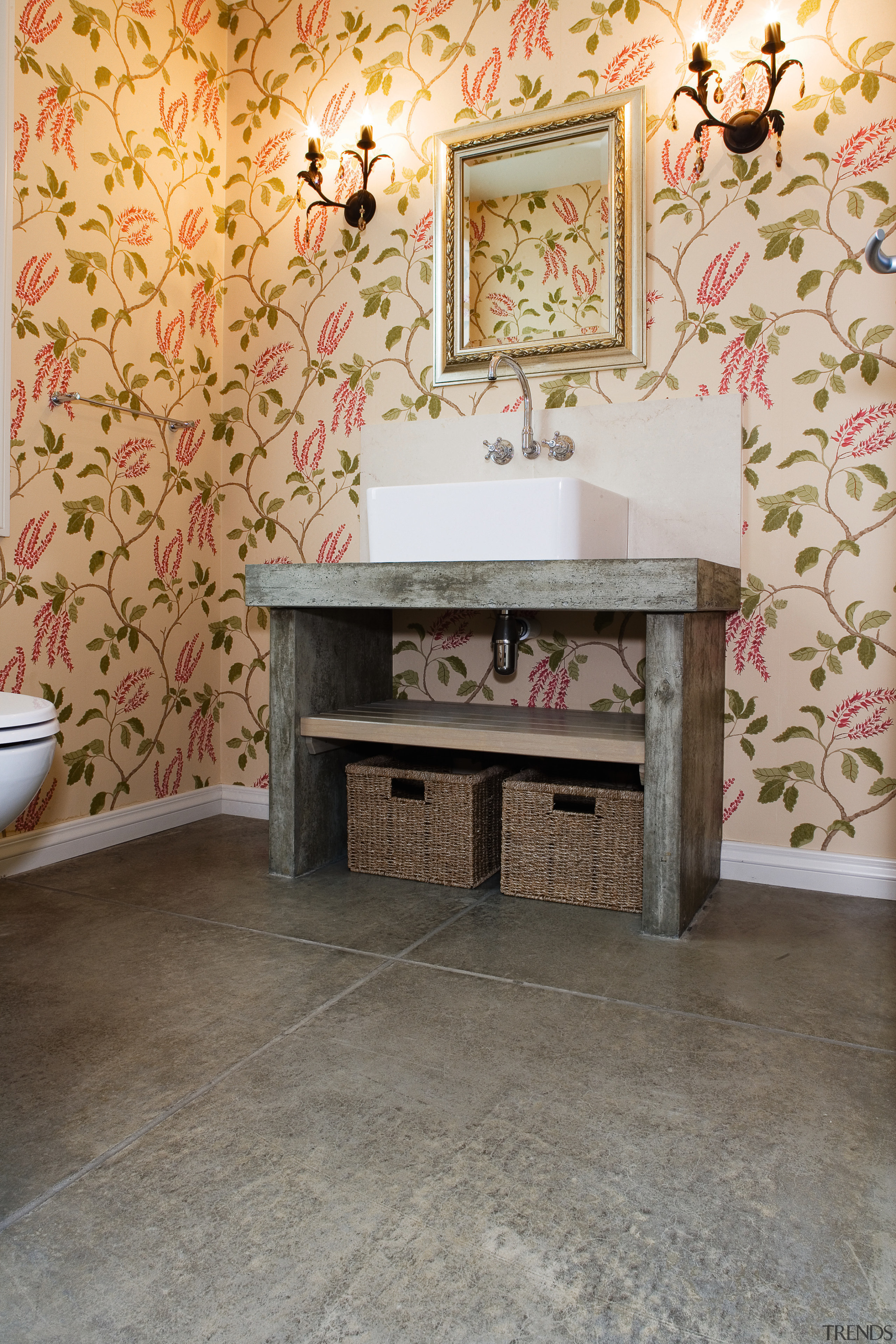 A view of some coloured concrete flooring from bathroom, ceramic, chest of drawers, floor, flooring, furniture, home, interior design, room, table, tile, wall, wood flooring, gray