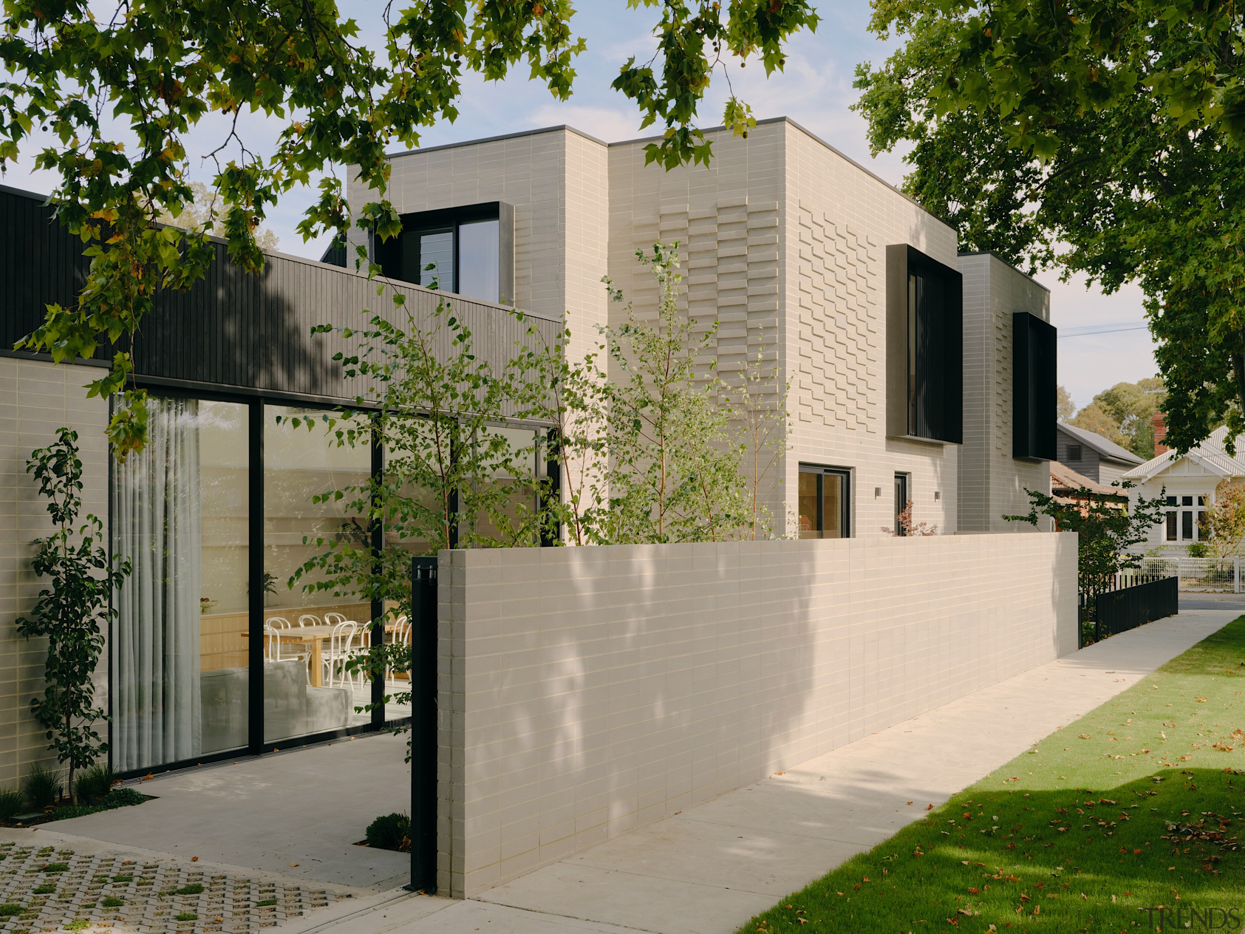 Intimate street view showing the individual architectural design. 