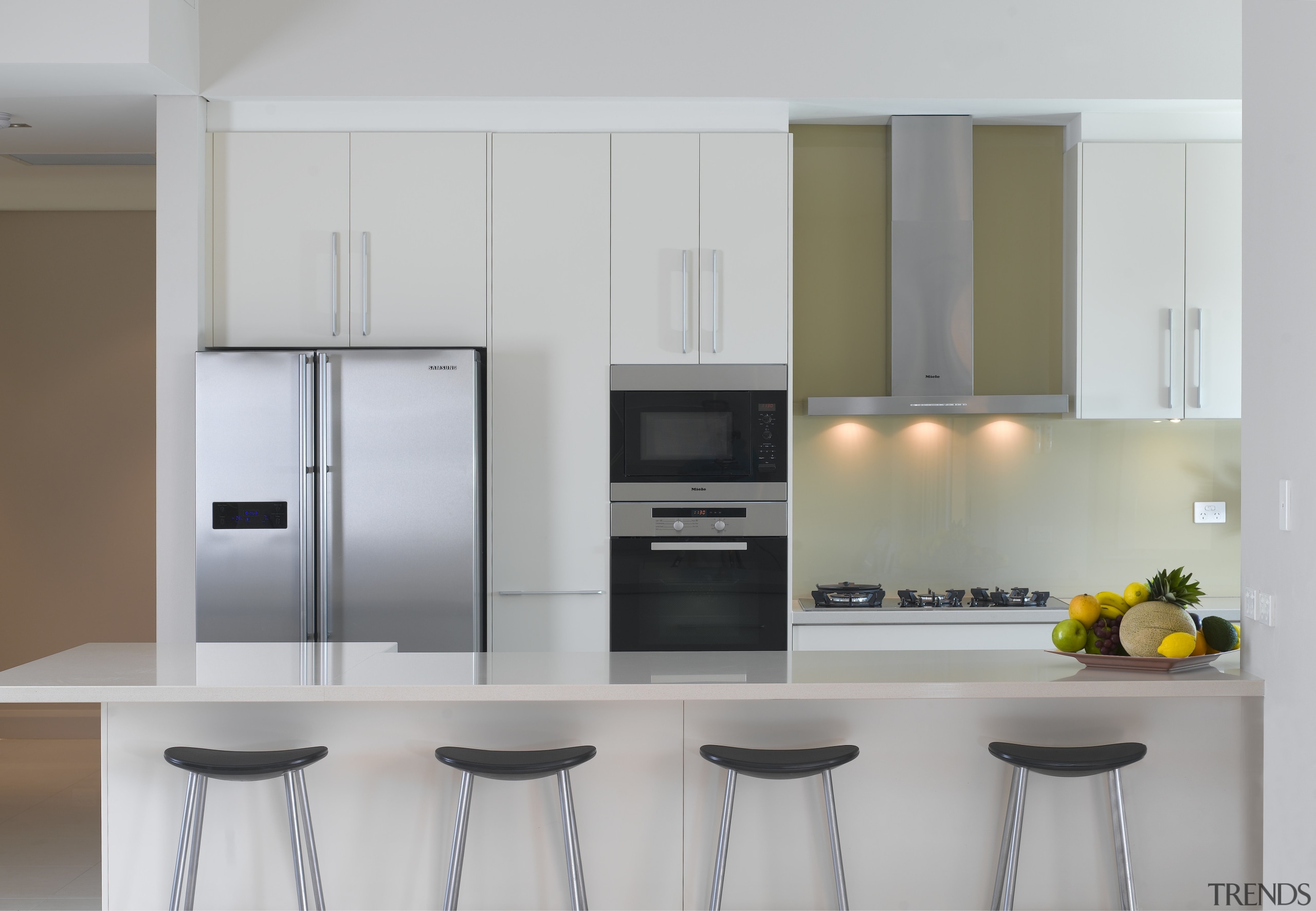 View of kitchen which features a Miele oven, cabinetry, countertop, cuisine classique, home appliance, interior design, kitchen, kitchen appliance, kitchen stove, major appliance, product design, refrigerator, small appliance, gray