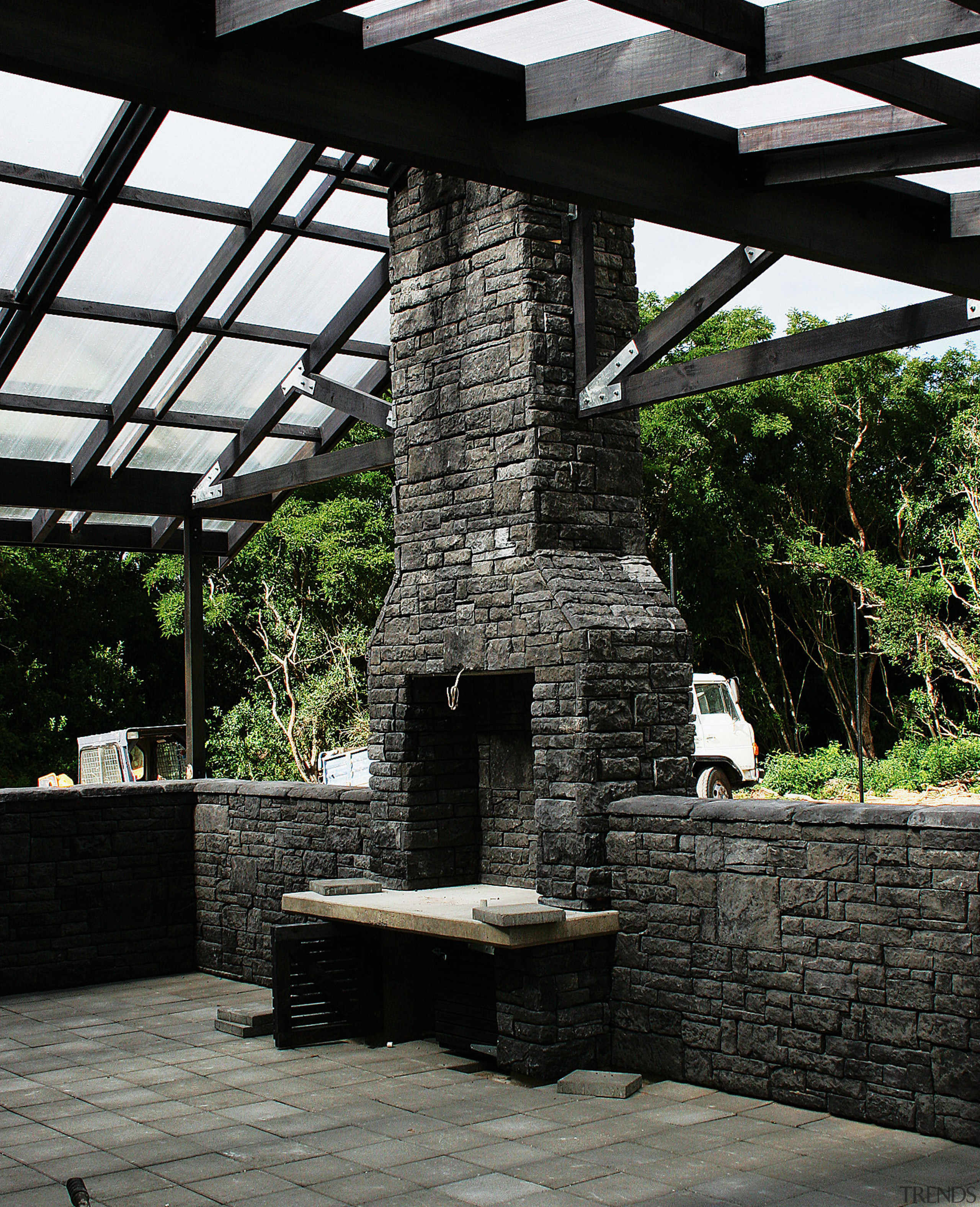 A view of some stone from Alpine Stone. outdoor structure, patio, walkway, black
