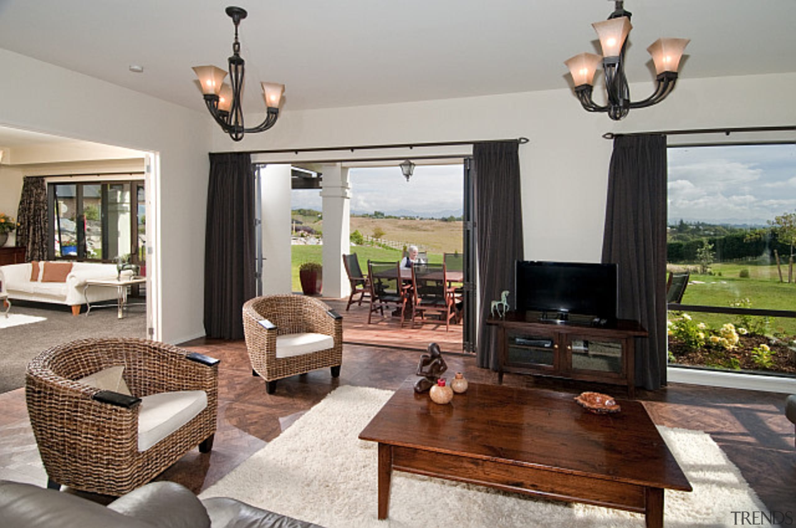 Spacious open plan living area connected to the home, interior design, living room, property, real estate, window, gray