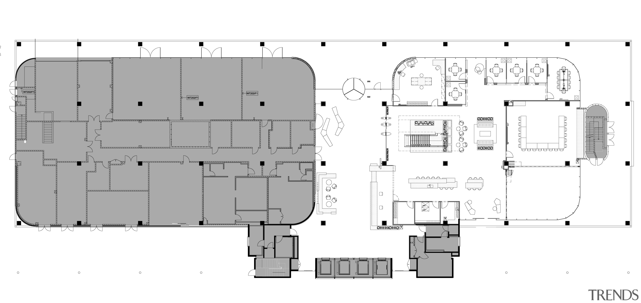 Plans show the dynamic of the central stair architecture, area, design, diagram, drawing, floor plan, plan, product, product design, schematic, white