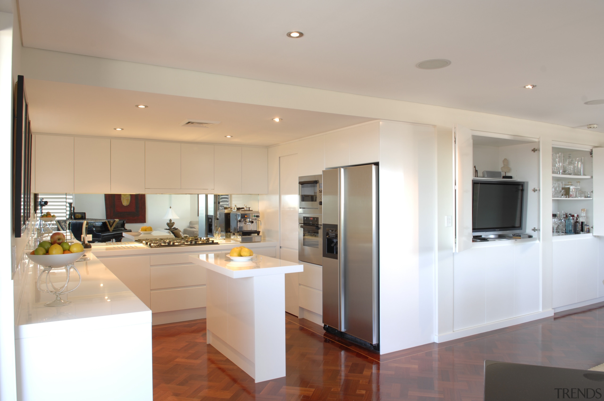 View of a penthouse kitchen which was designed countertop, interior design, kitchen, real estate, gray