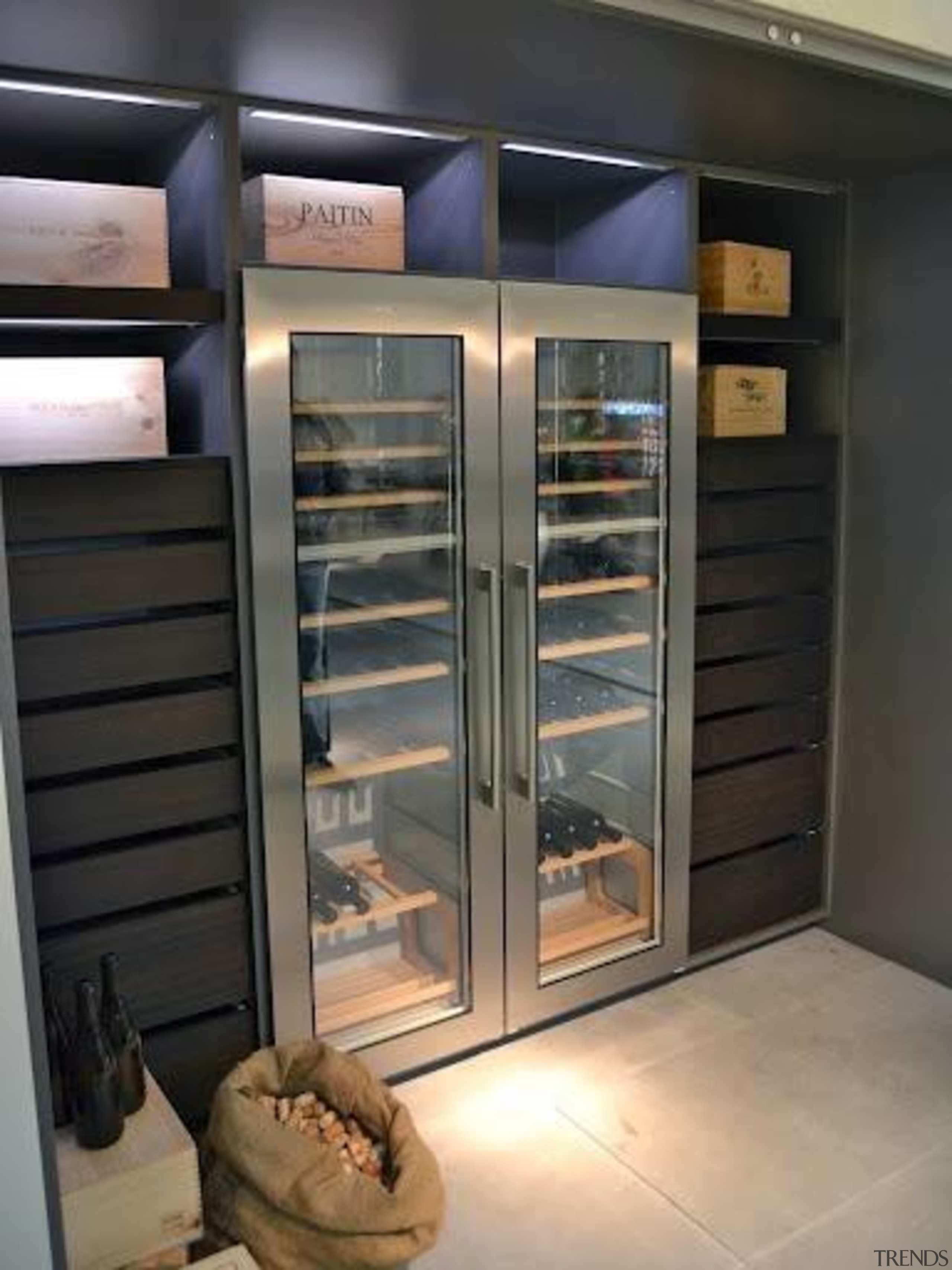 Modern Wine Cellar Ideas - Modern Wine Cellar display case, home appliance, kitchen appliance, major appliance, refrigerator, black, gray