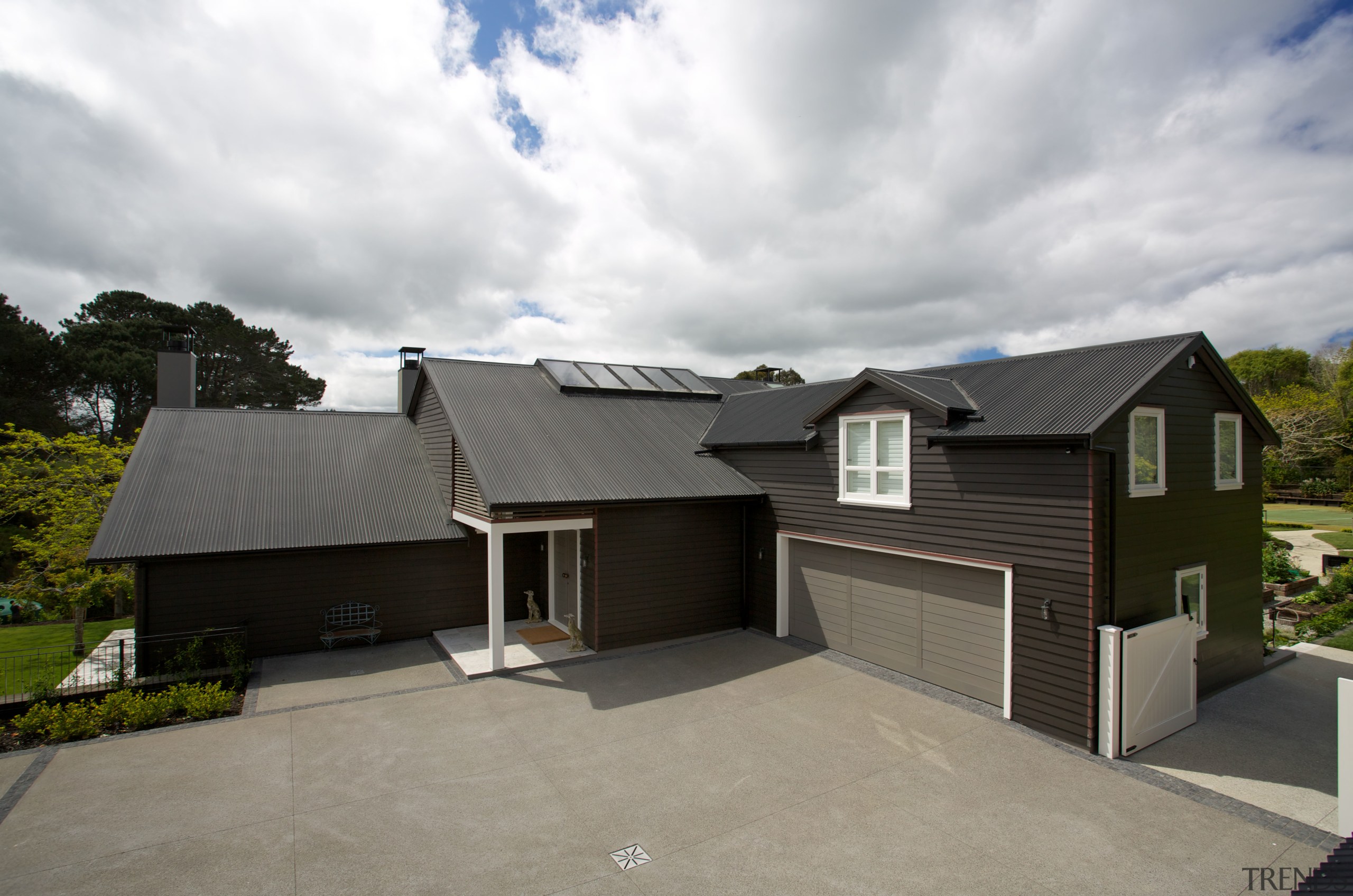 Popular on all styles of homes, Colorsteel is architecture, cottage, facade, home, house, property, real estate, residential area, roof, siding, suburb, gray, white