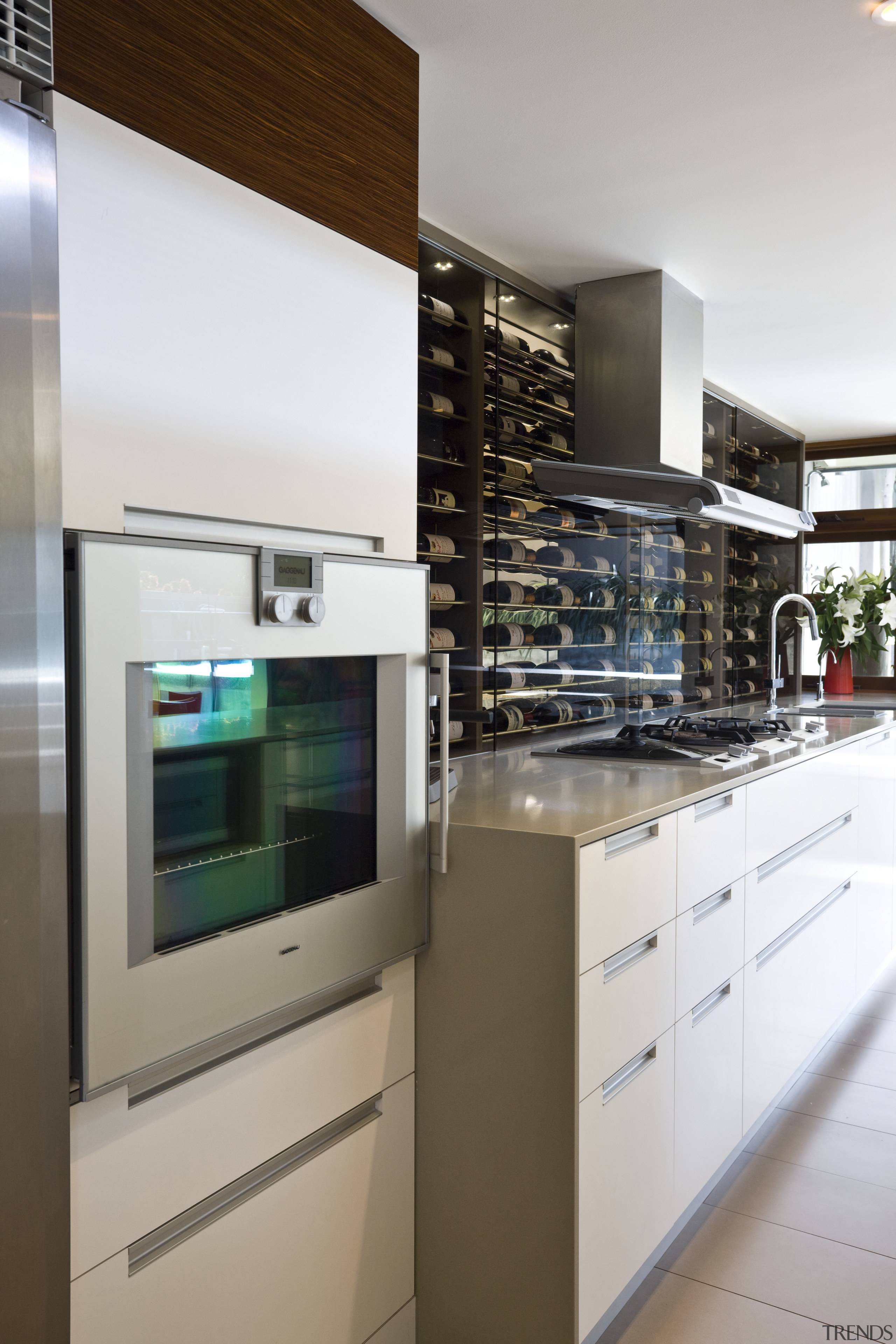 Close-up view of the oven &amp; cellar - countertop, home appliance, interior design, kitchen, major appliance, gray