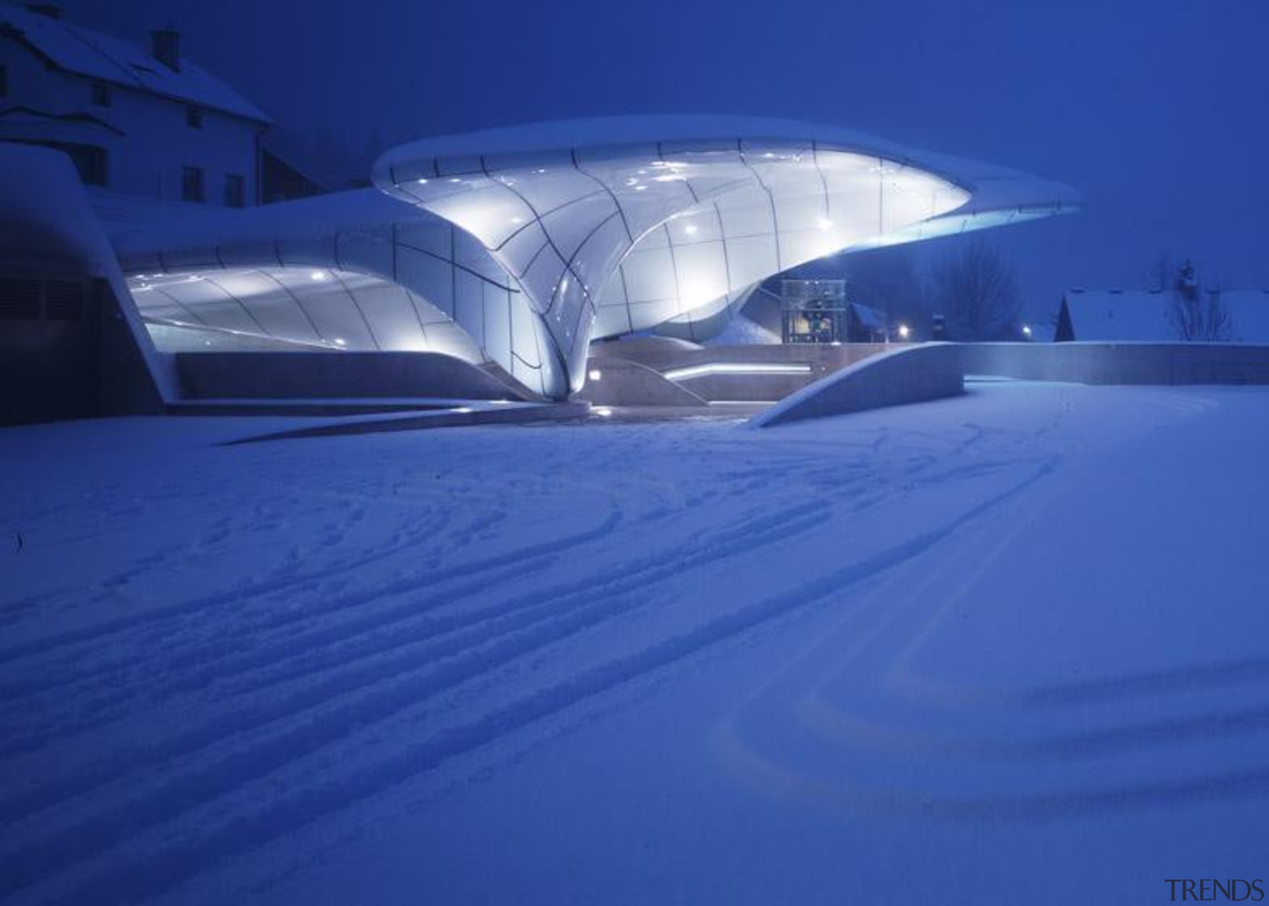 Farewell to Dame Zaha Hadid - Nord Park architecture, atmosphere, atmosphere of earth, blue, daylighting, daytime, lighting, sky, snow, structure, winter, blue