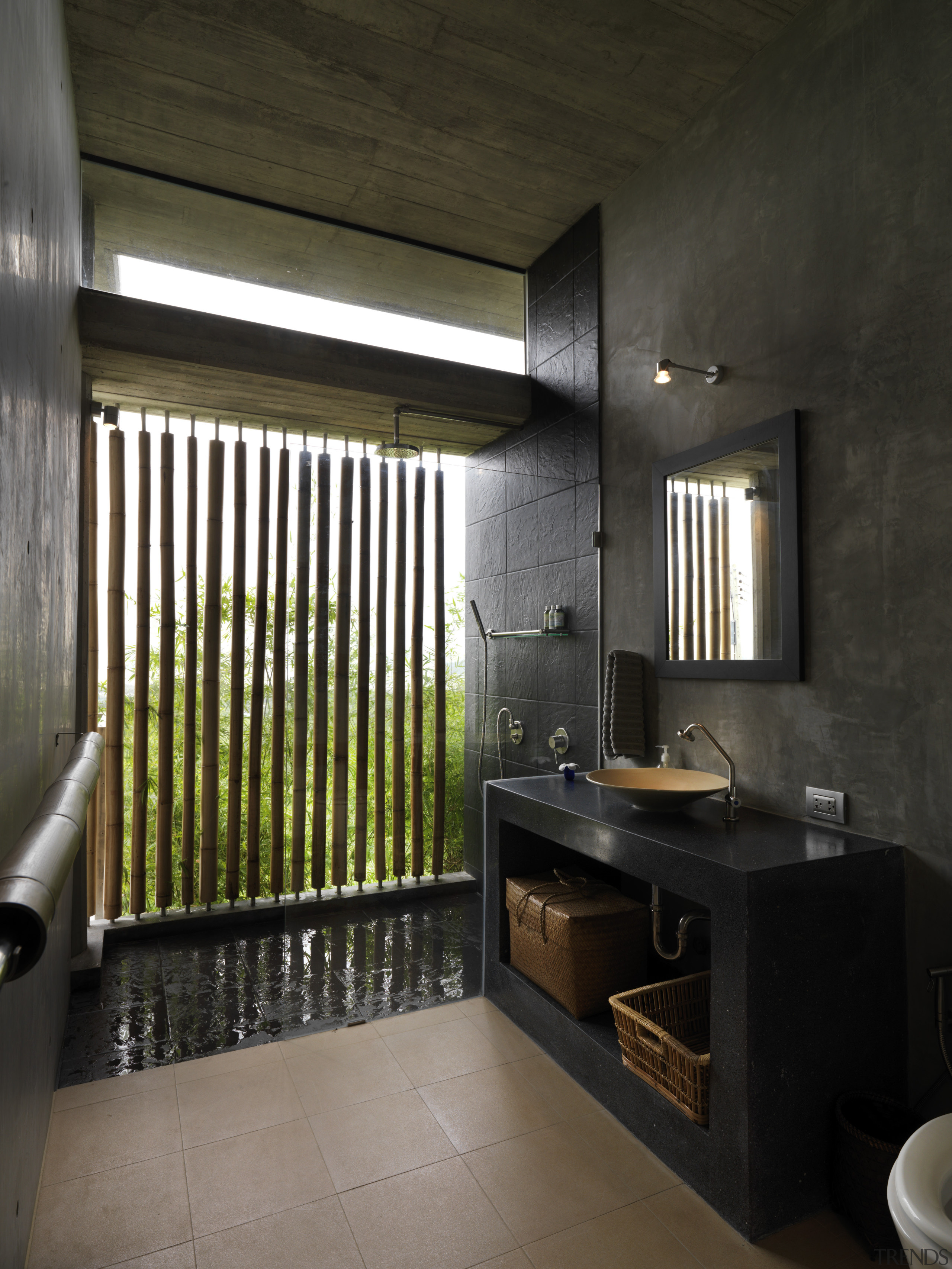 View of modern home designed by Design Unit architecture, bathroom, ceiling, interior design, room, black