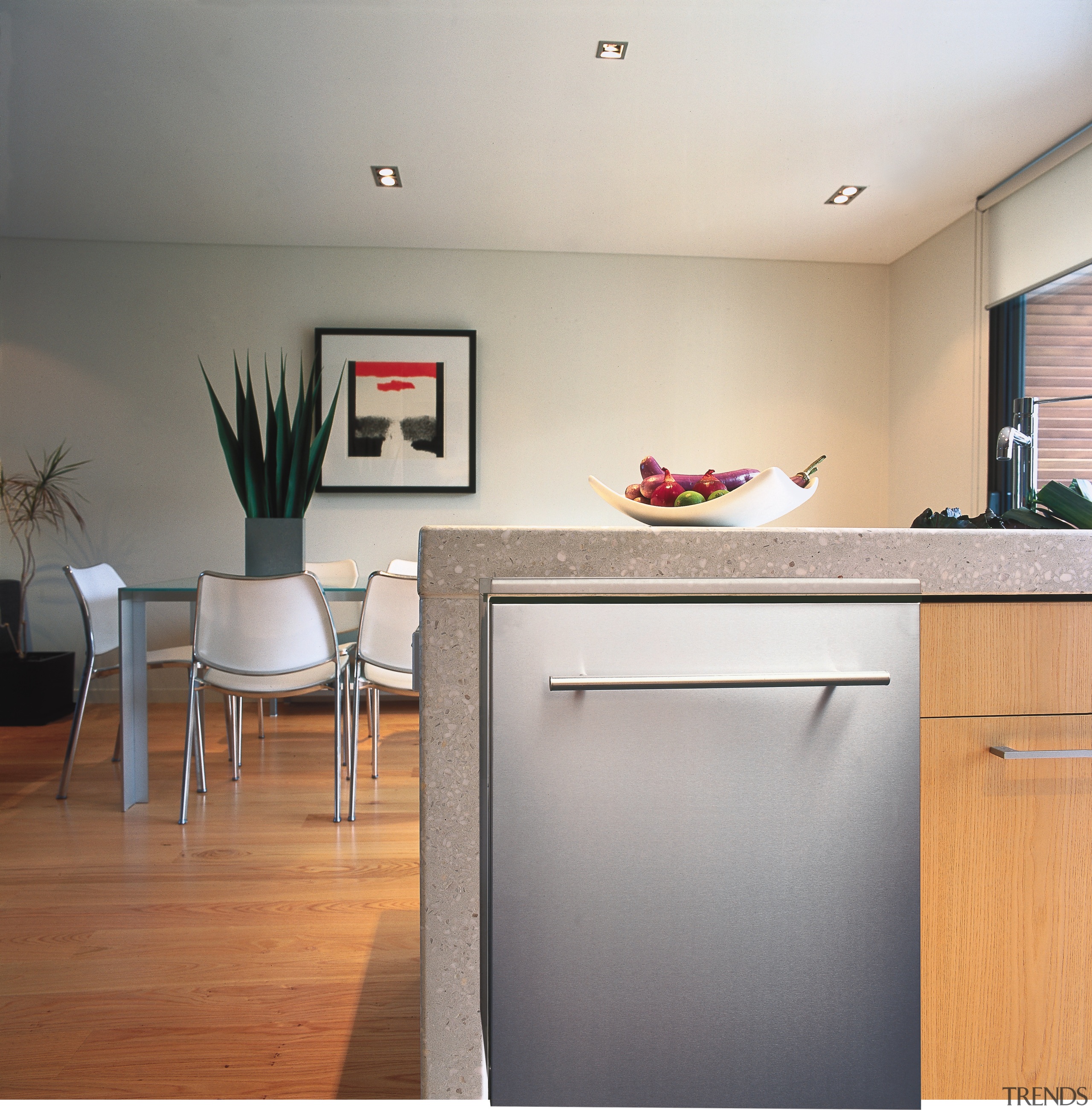 A view of a kitchen with some Haier floor, flooring, hardwood, home, interior design, kitchen, living room, real estate, room, wall, gray