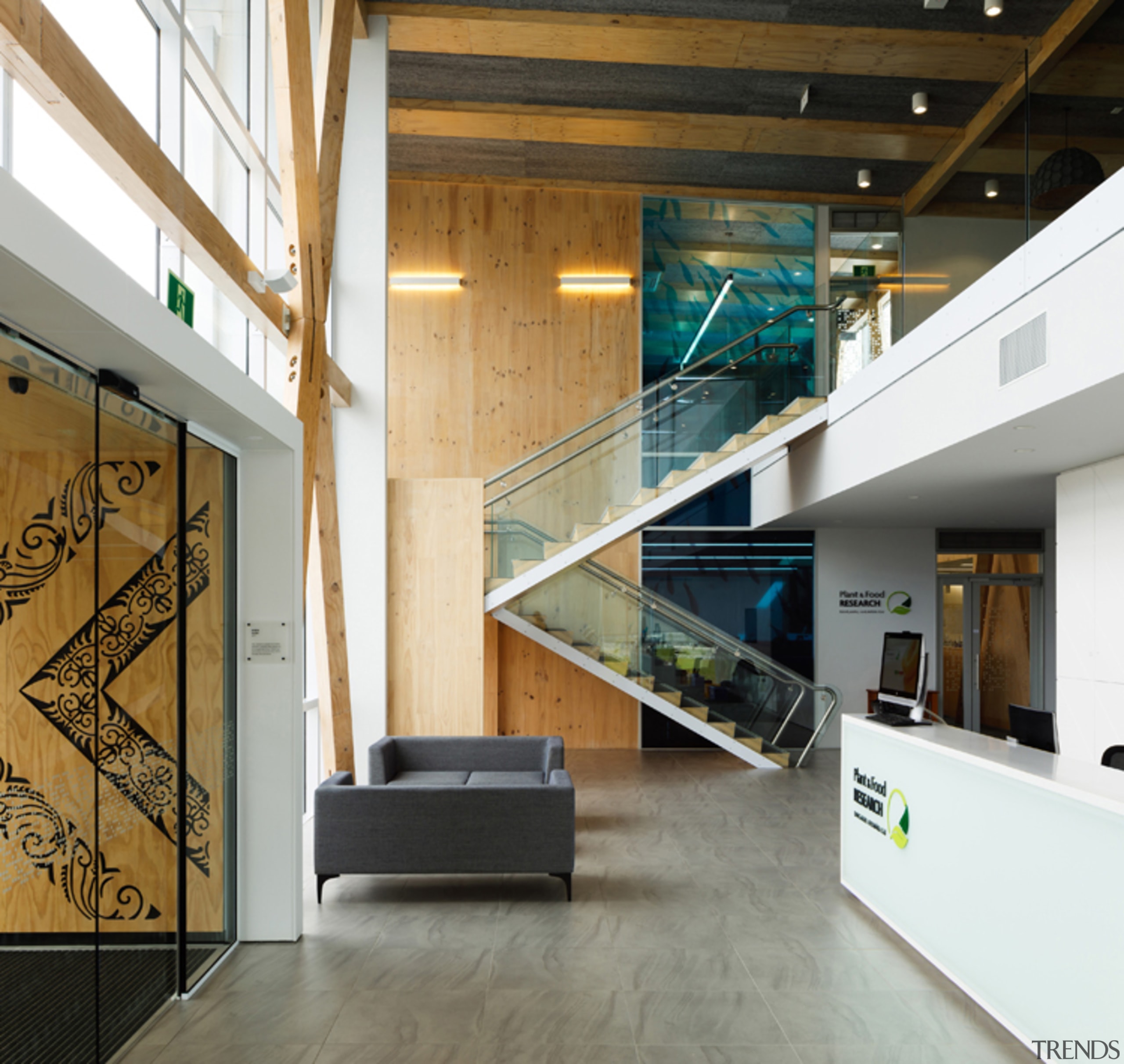 WINNER: Seafood Research Centre - architecture | daylighting architecture, daylighting, floor, glass, handrail, house, interior design, lobby, stairs, white