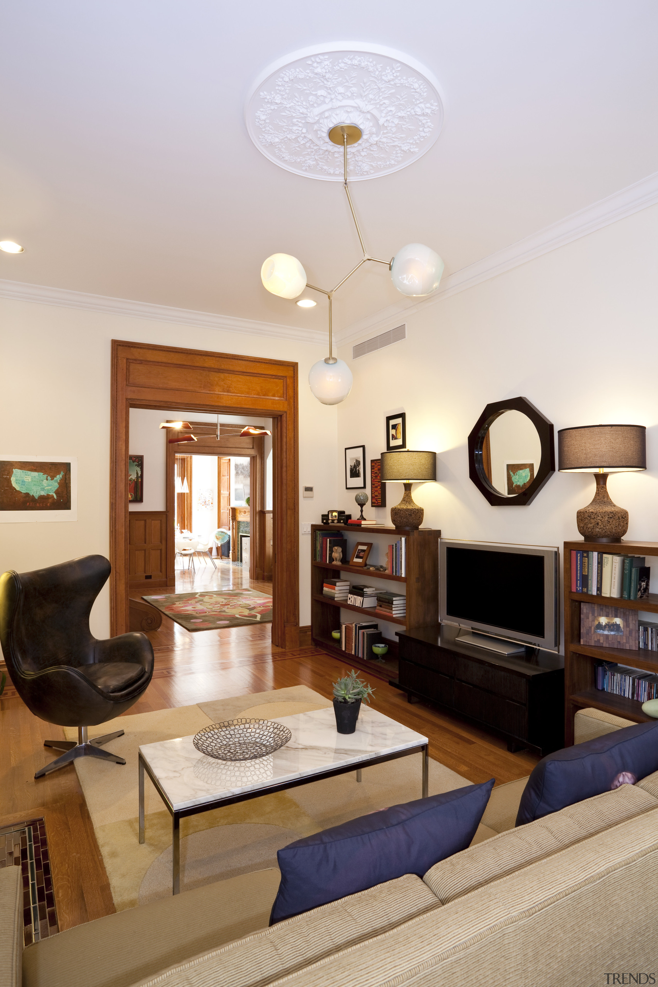 This house was remodeled by Architect Brian J. ceiling, home, interior design, living room, real estate, room, table, white