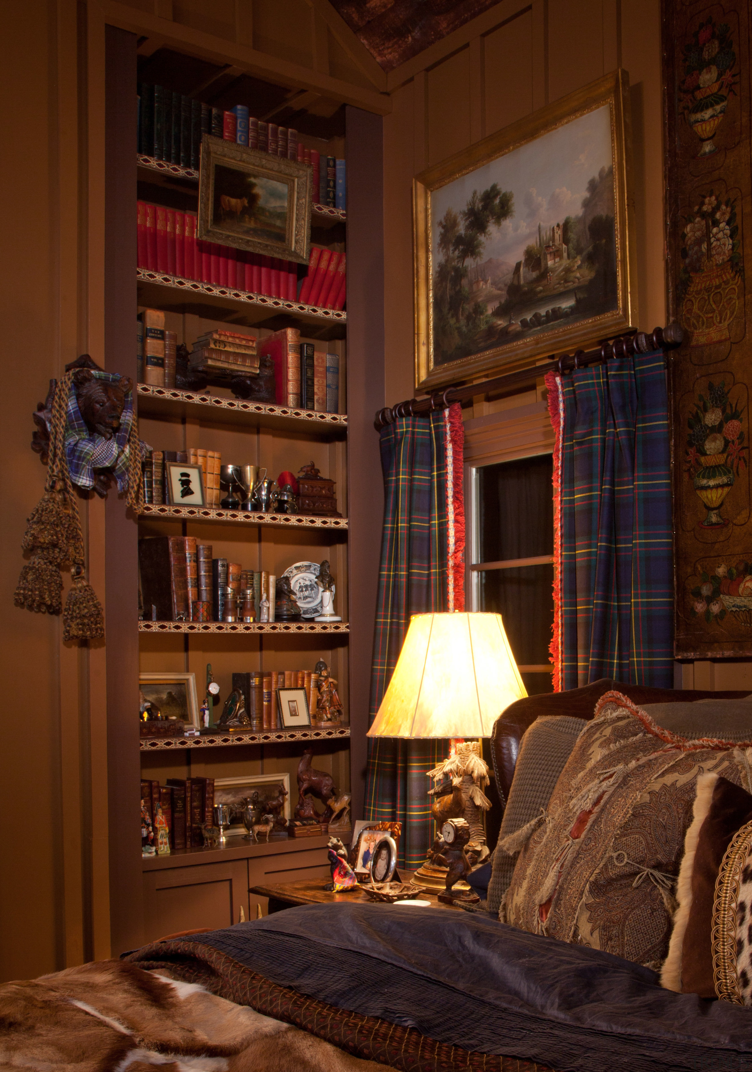 Recycled wood stained in a rich warm shade bookcase, furniture, home, interior design, living room, room, shelving, wall, window, wood, brown