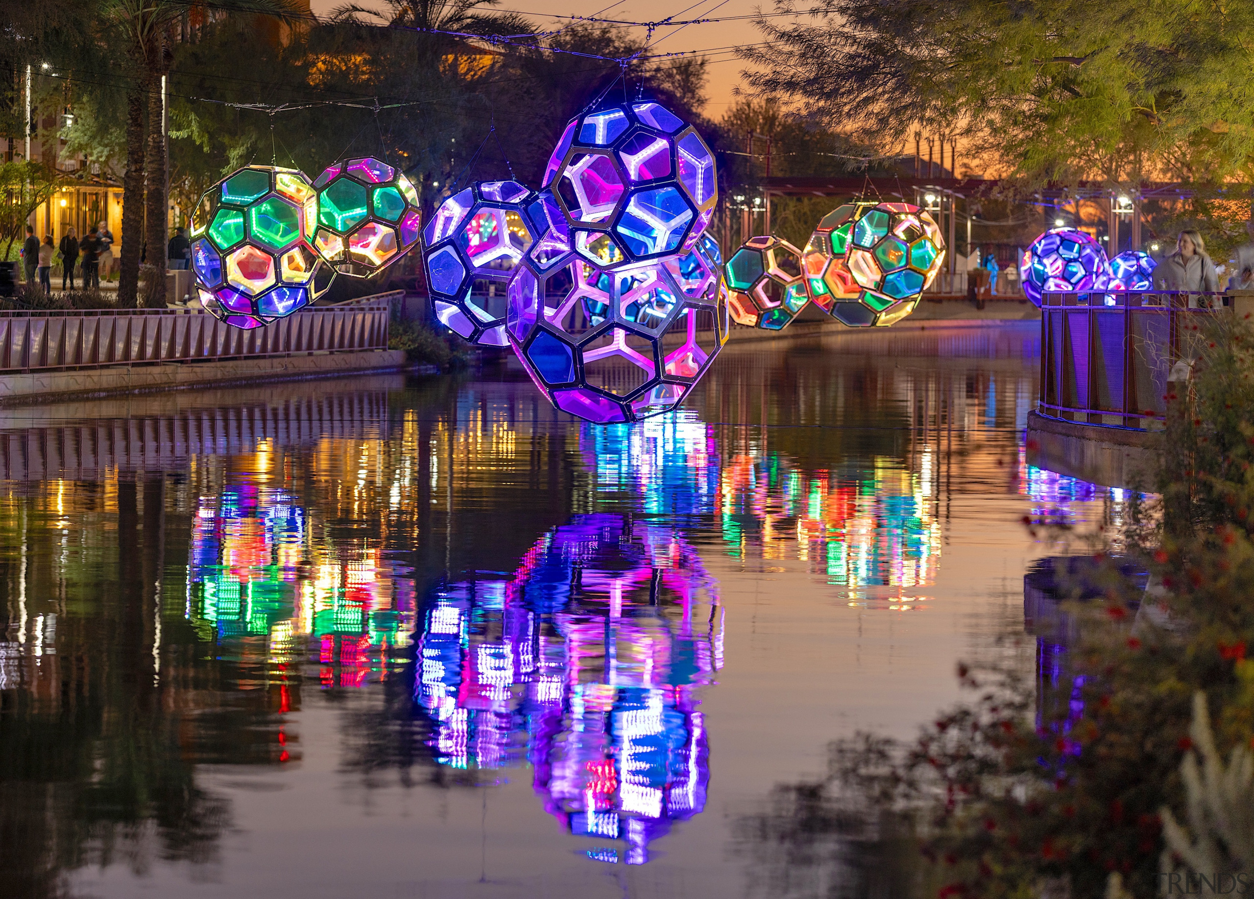 A series of five interactive water molecules rising 