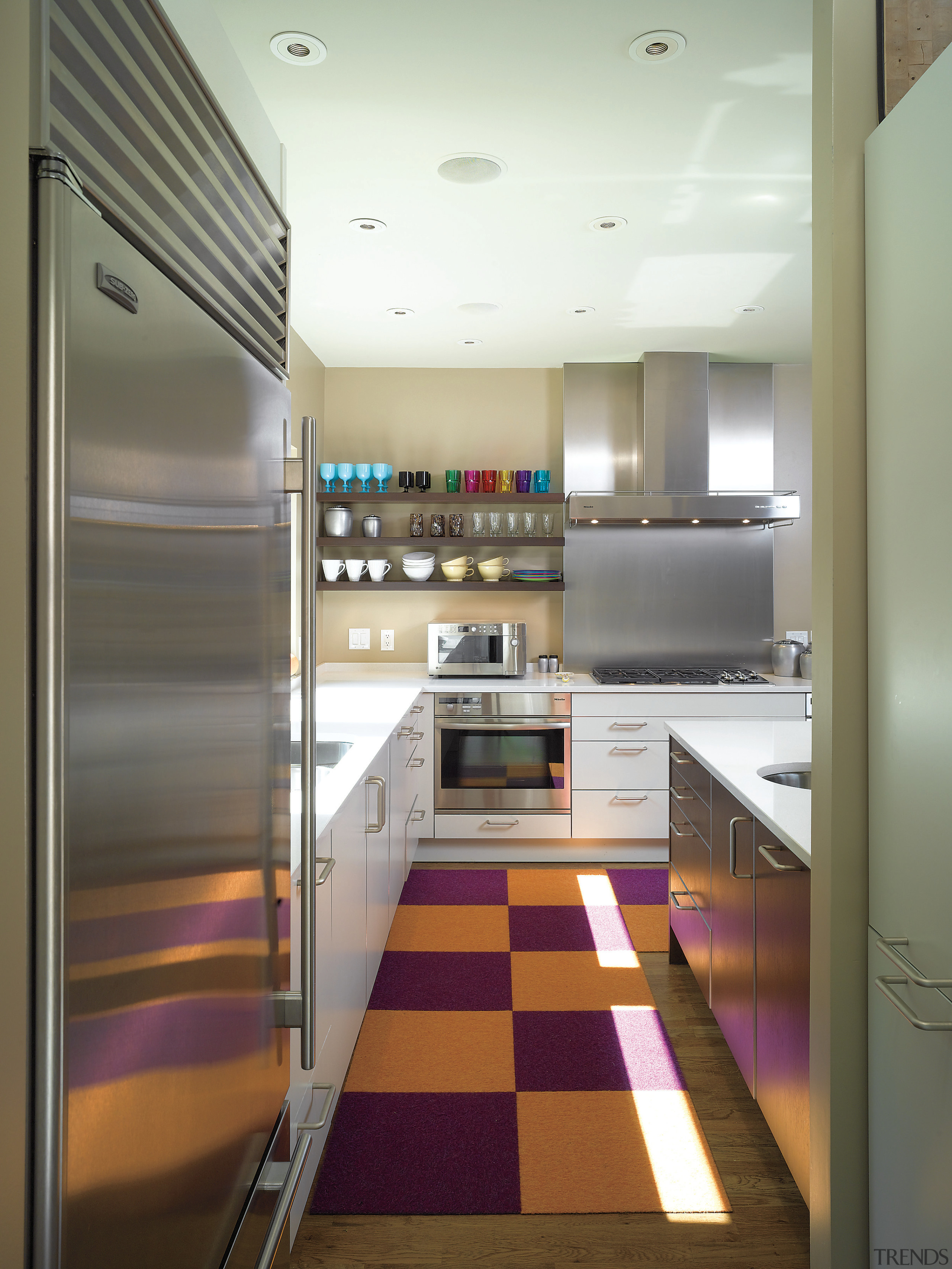 Cupboards and drawers under the countertops provide the countertop, interior design, kitchen, gray