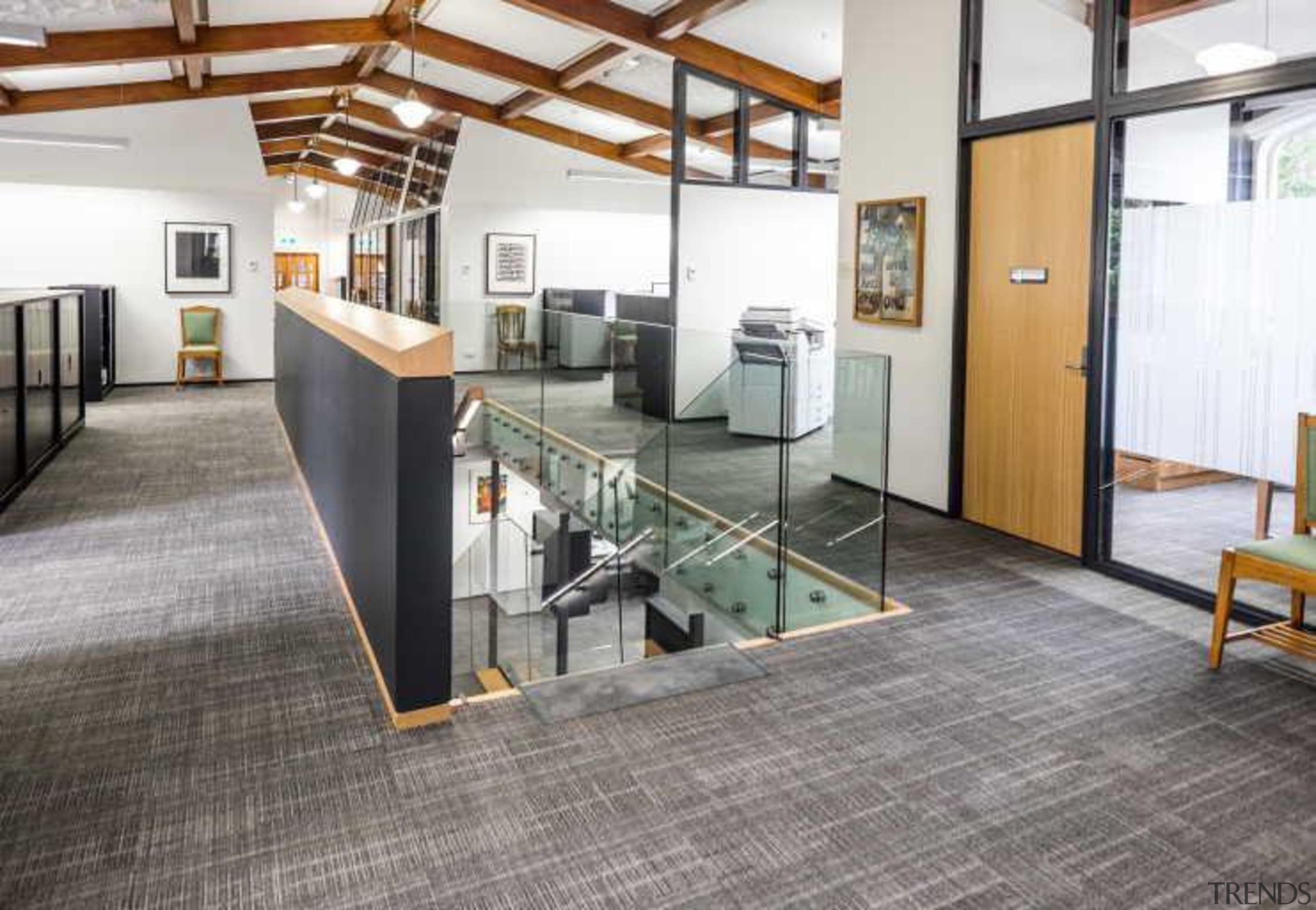 Acoustic solutions for the renovated ClockTower Building at floor, flooring, real estate, wood flooring, gray, white