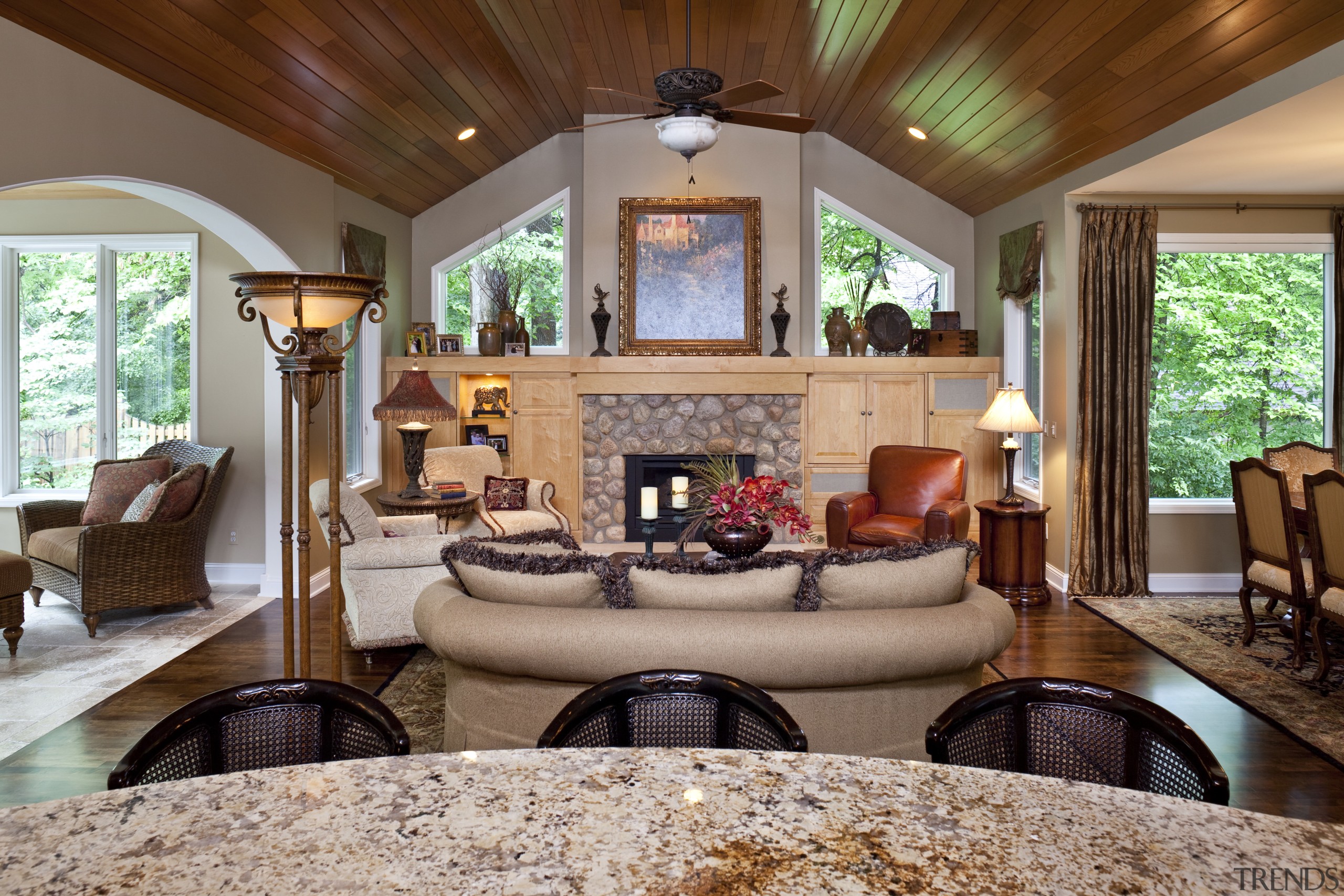 View of a remodeled breakfast room and kitchen ceiling, estate, home, interior design, living room, real estate, room, brown, gray