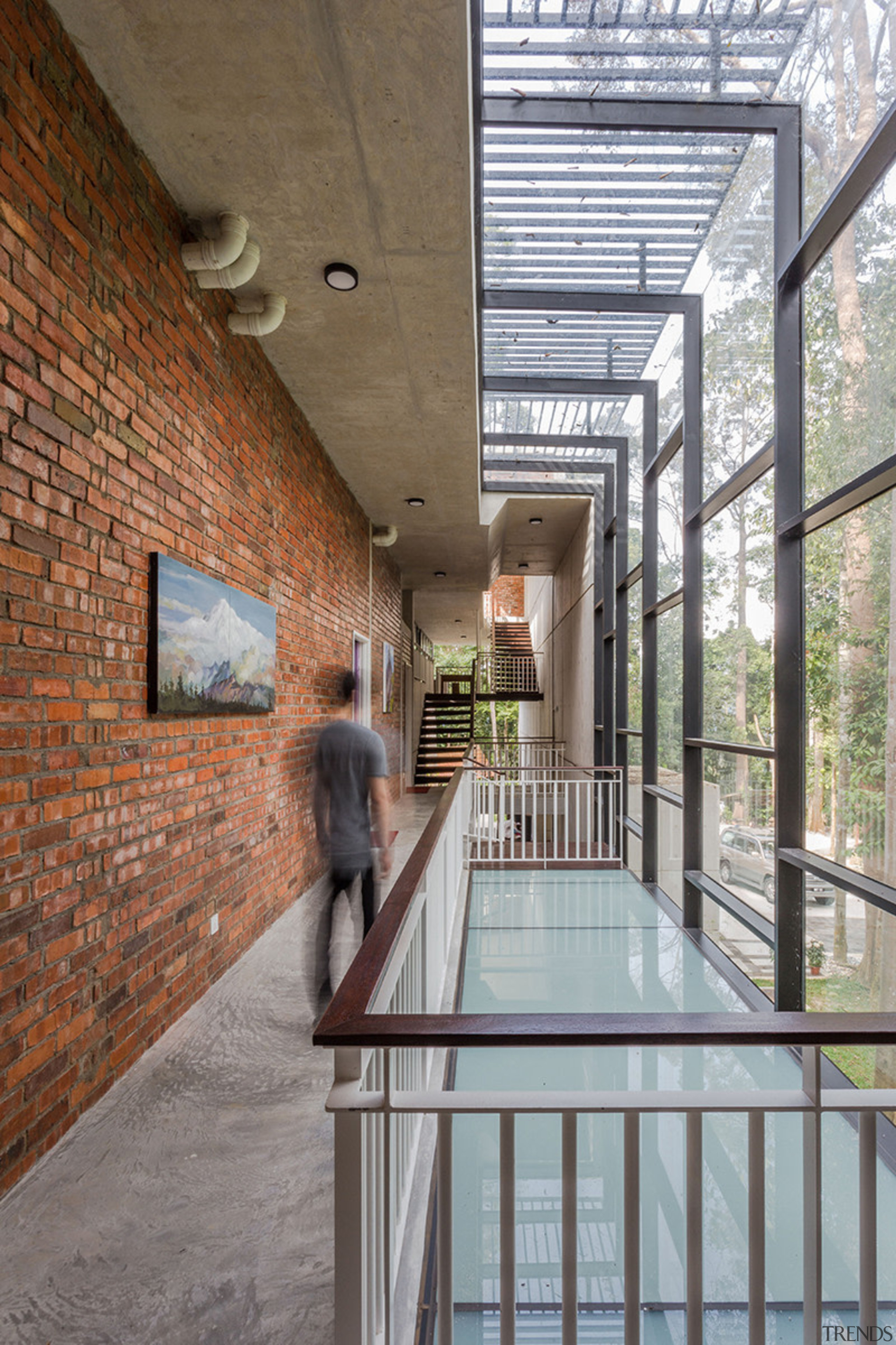 This home’s main circulation system runs through three architecture, building, daylighting, handrail, house, tourist attraction, gray, brown