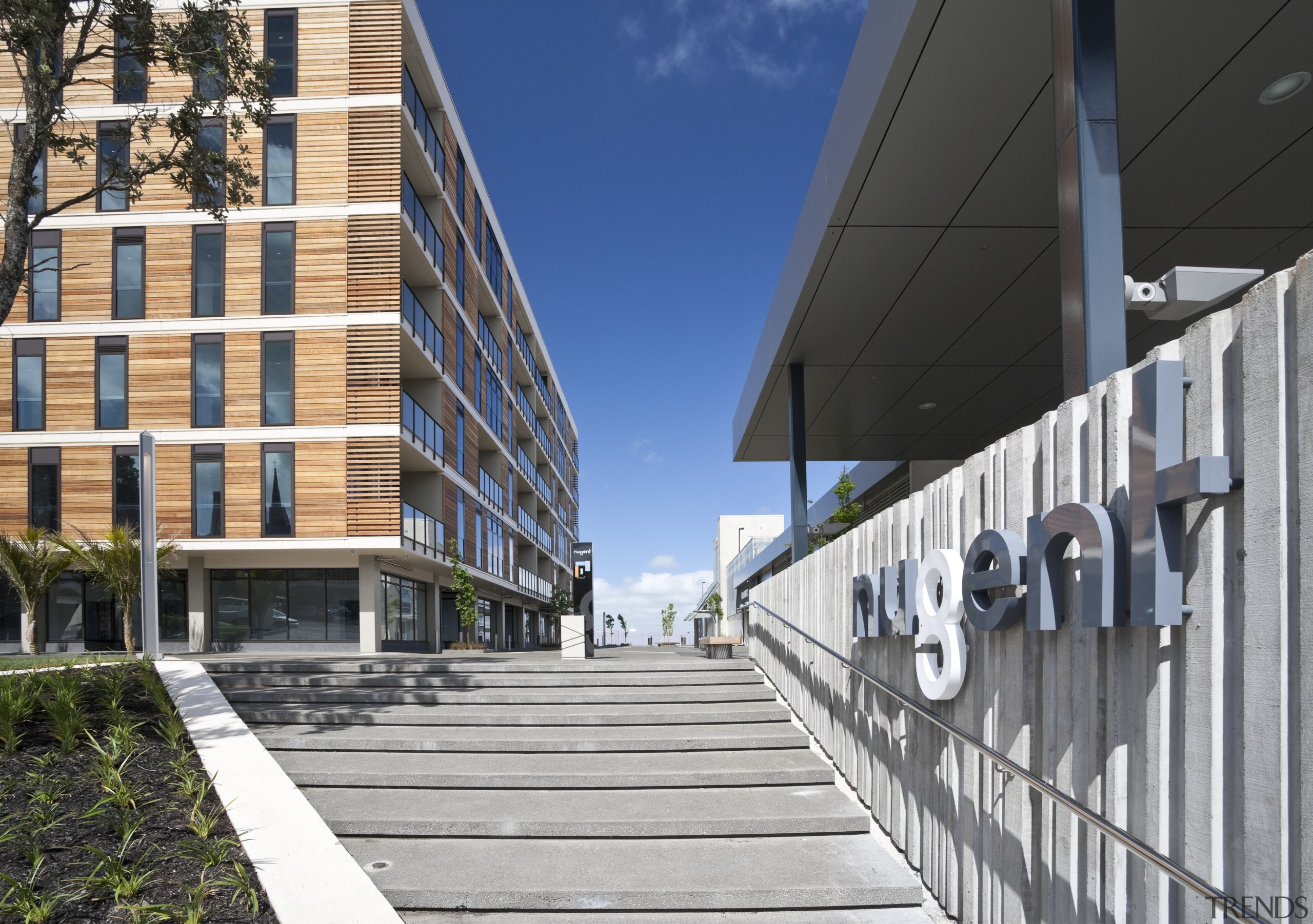 View of the 8 Nugent development. - View apartment, architecture, building, commercial building, condominium, corporate headquarters, facade, headquarters, mixed use, neighbourhood, real estate, residential area, urban design, black, gray