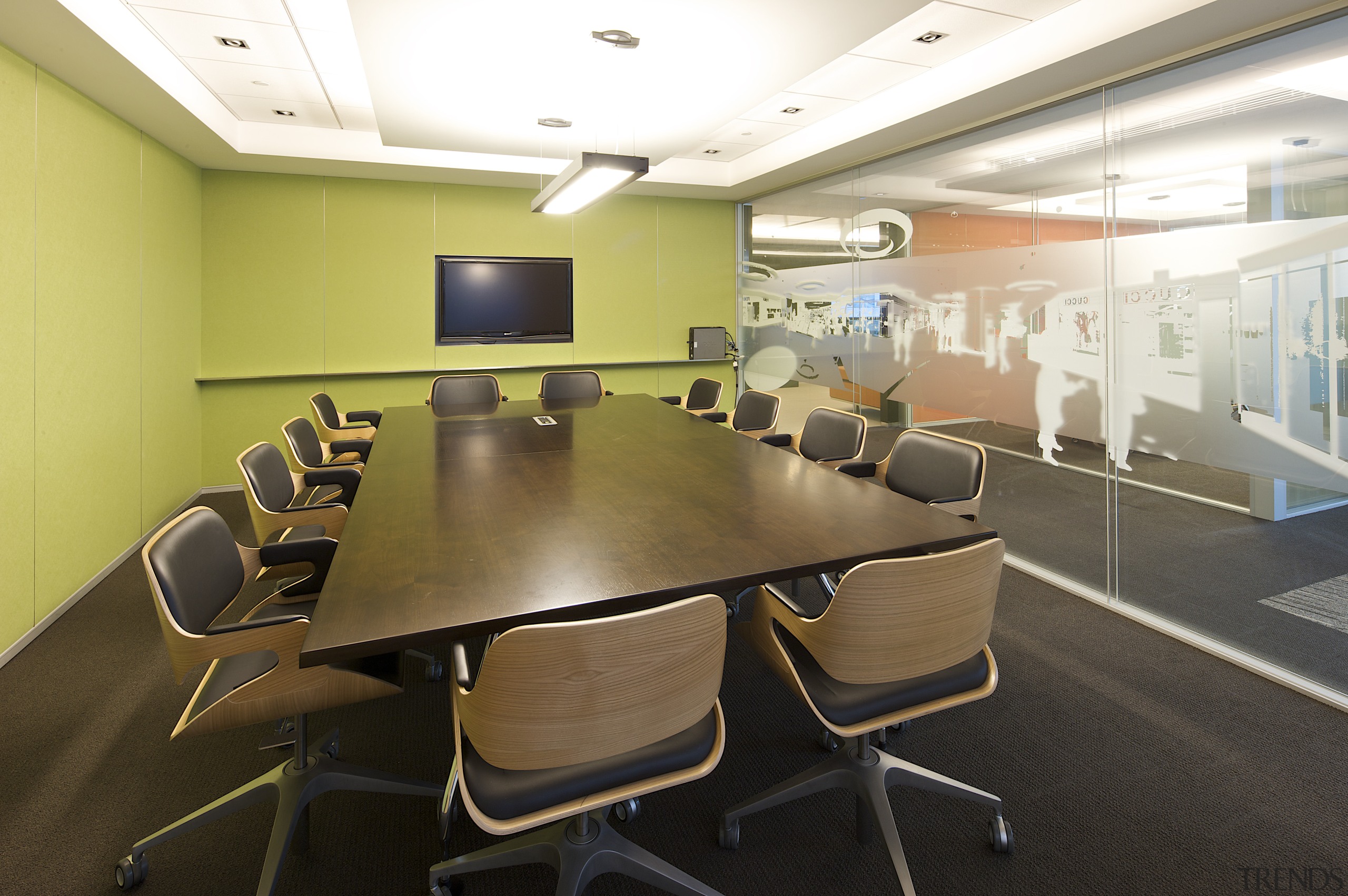 Interior view of meeting room which features a conference hall, furniture, interior design, office, table, brown