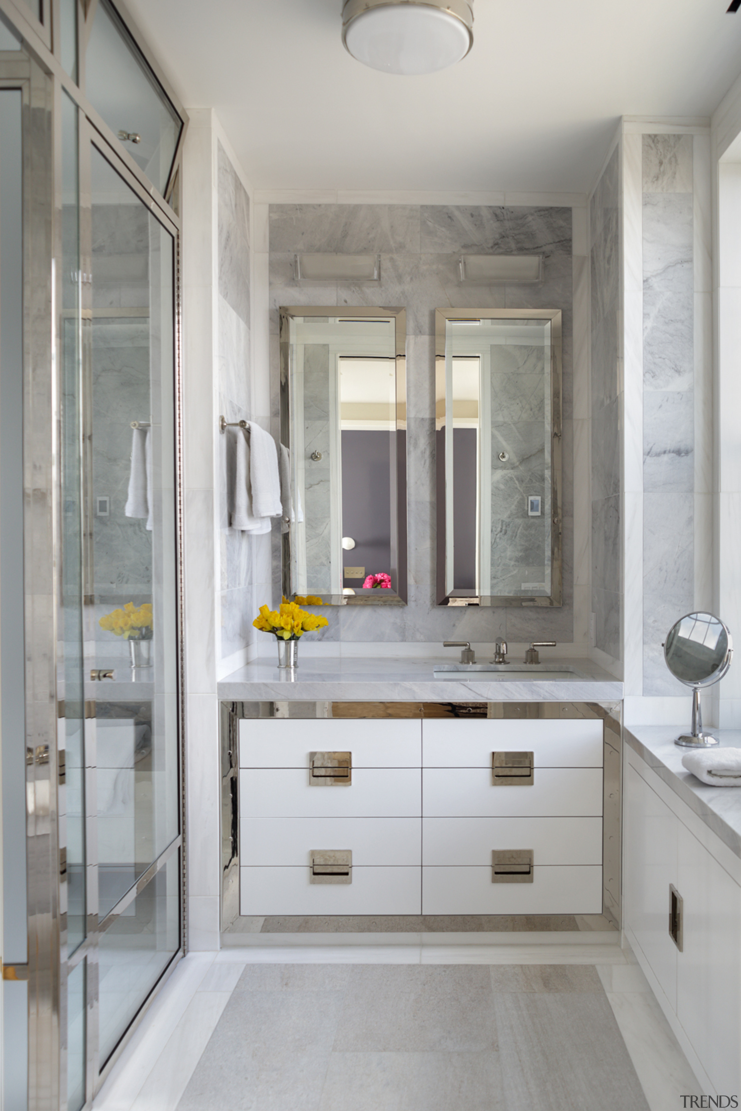 The master bath is a modern-abstracted take on 