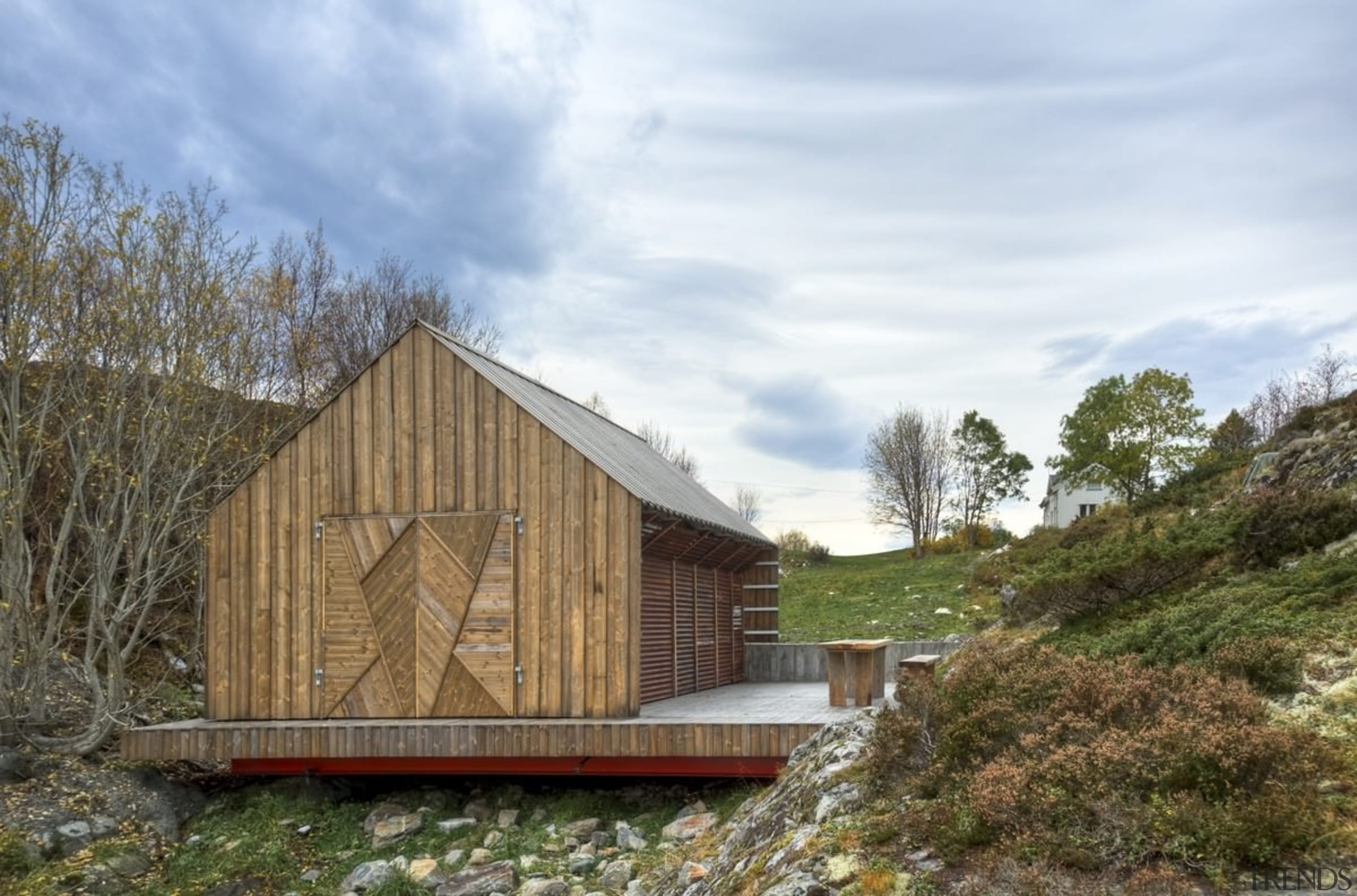 Photo: Pasi Aalto / pasiaalto - View from barn, cottage, home, house, hut, log cabin, real estate, shed, sky, wood, brown, white