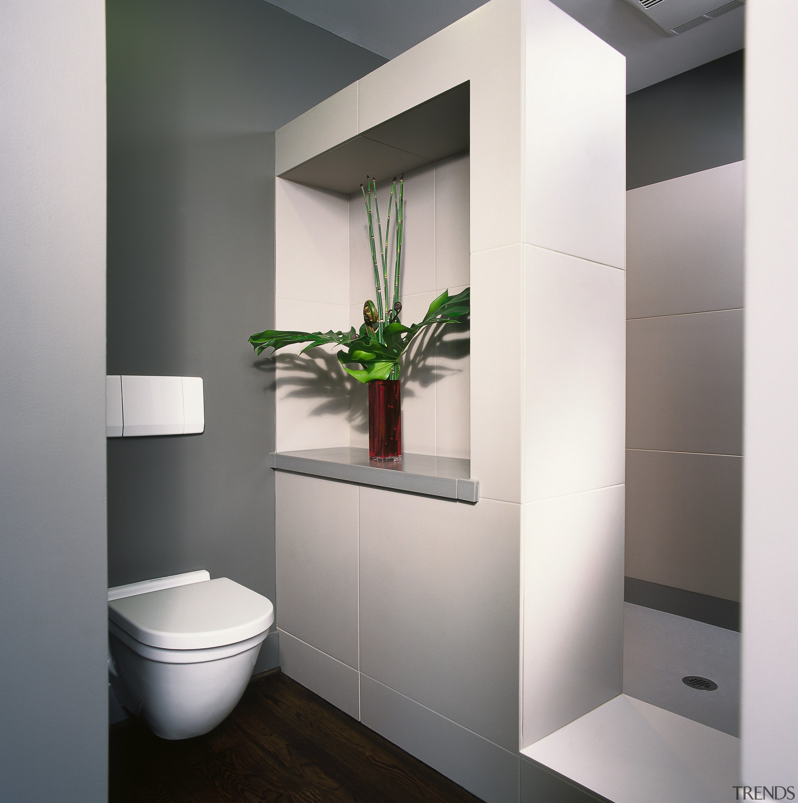 view of the tolet where surplus toiletries are bathroom, bathroom accessory, bathroom cabinet, interior design, plumbing fixture, product design, toilet, gray, white