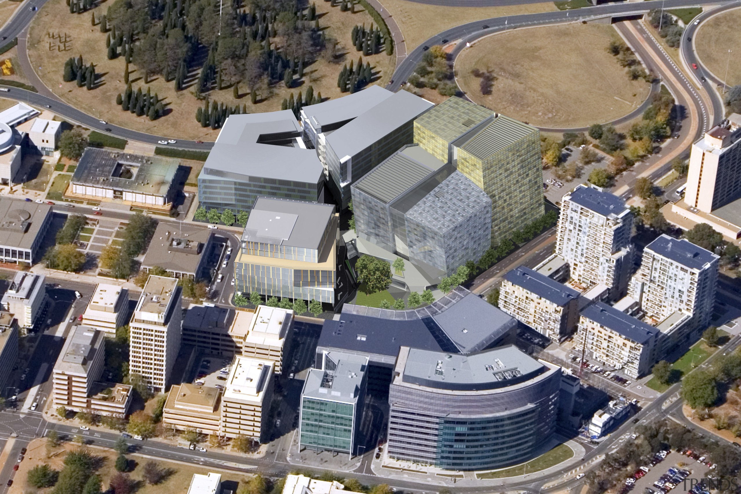 Aerial view of the Canberra business district that aerial photography, bird's eye view, city, metropolis, mixed use, neighbourhood, photography, real estate, residential area, suburb, urban area, urban design, gray