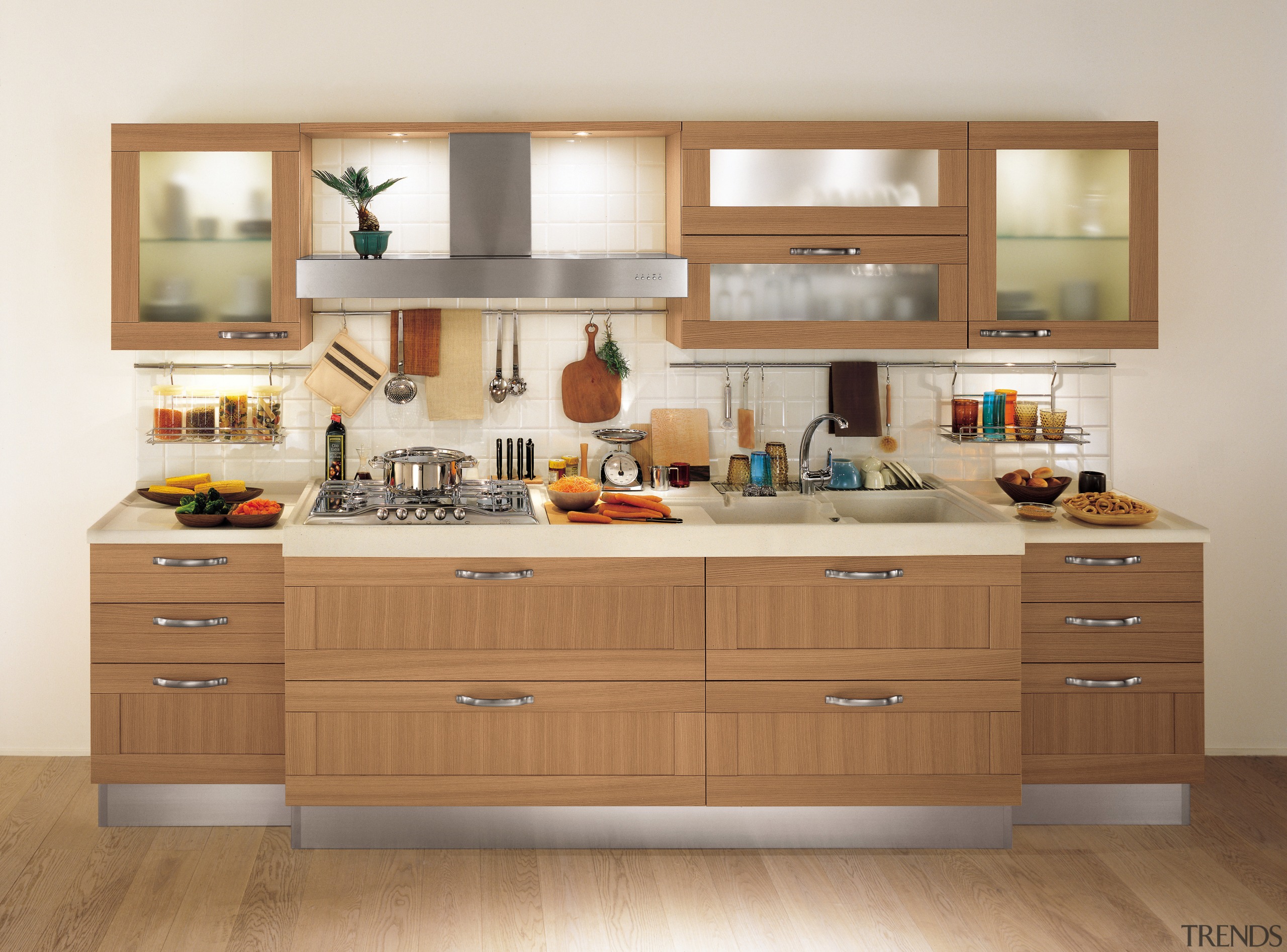 View of this all-in-one kitchen - View of cabinetry, chest of drawers, countertop, cuisine classique, furniture, interior design, kitchen, white, brown