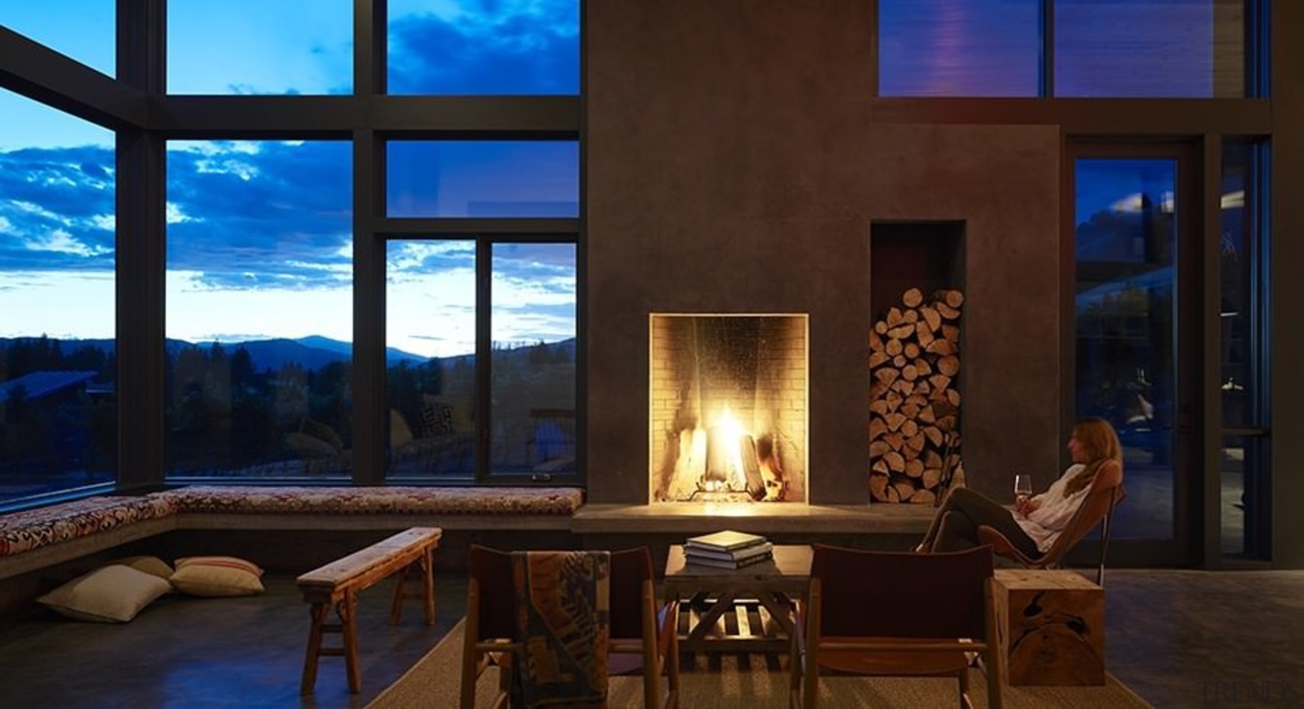 Architect: goCstudioPhotography by Kevin Scott, Kelly Turso fireplace, hearth, home, interior design, lighting, living room, property, real estate, window, brown