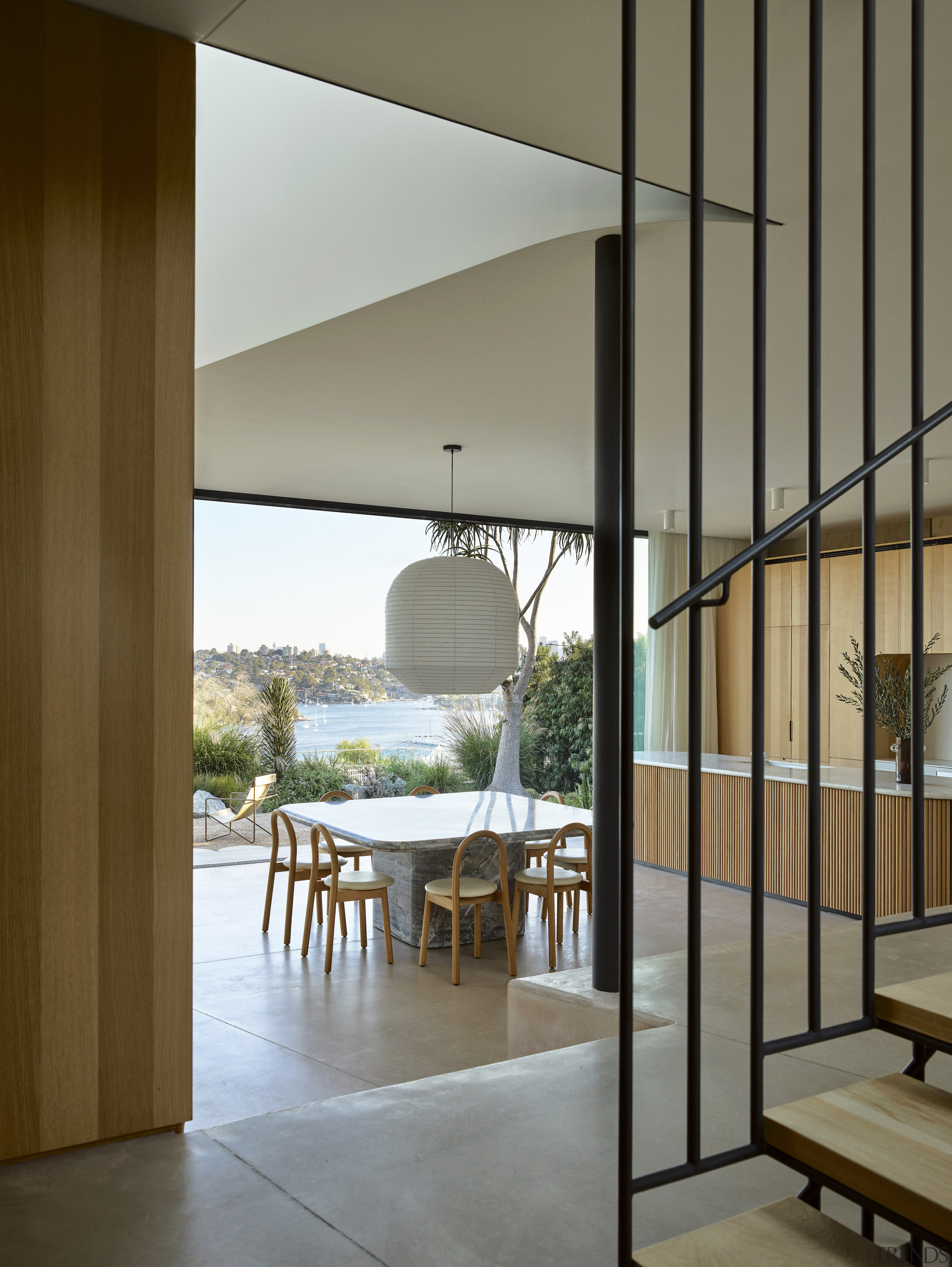 Looking through from circulation stair to dining zone. 