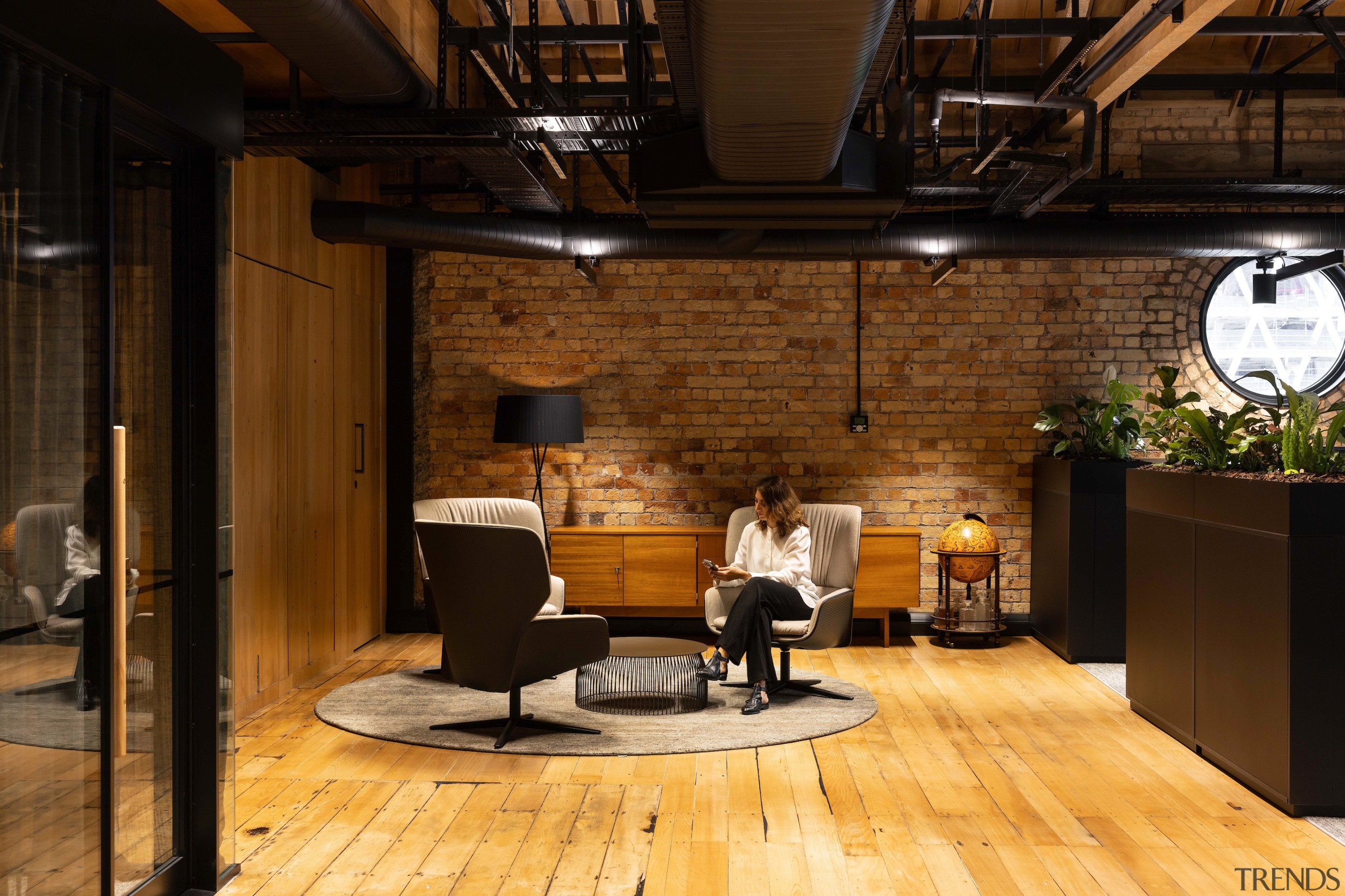 The fit-out has a domestic-meets-corporate feel. 