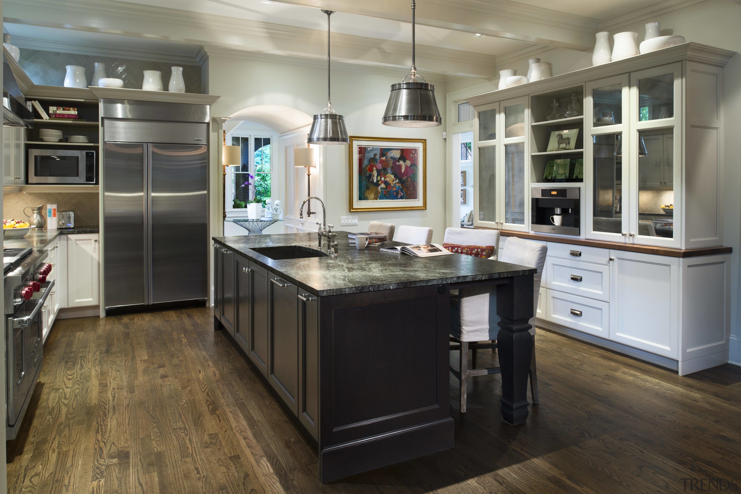 Pièce de résistance by Design Galleria - Pièce cabinetry, countertop, cuisine classique, flooring, hardwood, interior design, kitchen, room, wood flooring, gray, black