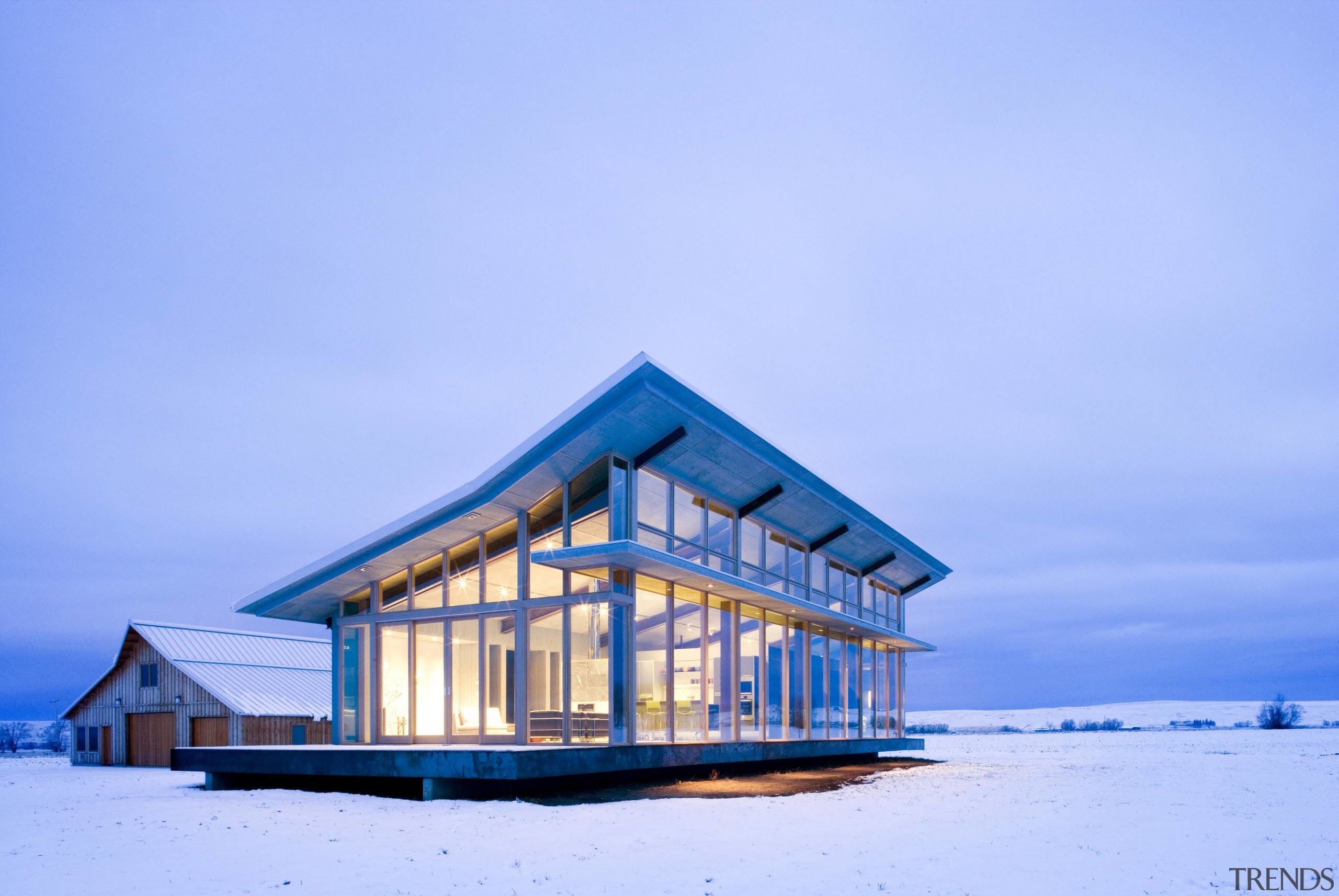 Architect: Olson Kundig Architects  architecture, arctic, building, cottage, home, house, sky, snow, winter, teal