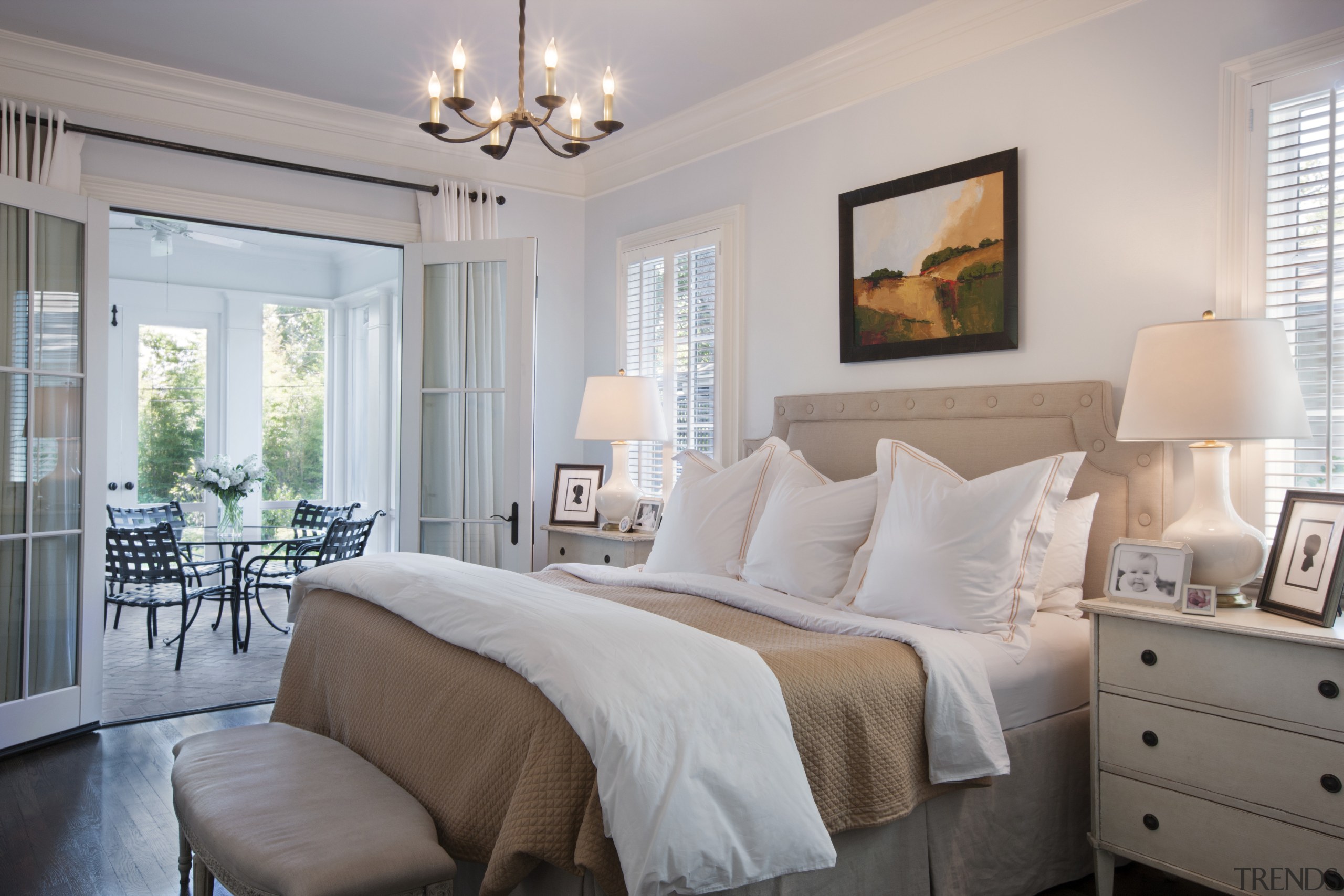 A steeply pitched gable roof and traditional detailing bed frame, bedroom, ceiling, estate, furniture, home, interior design, living room, real estate, room, wall, window, window treatment, gray