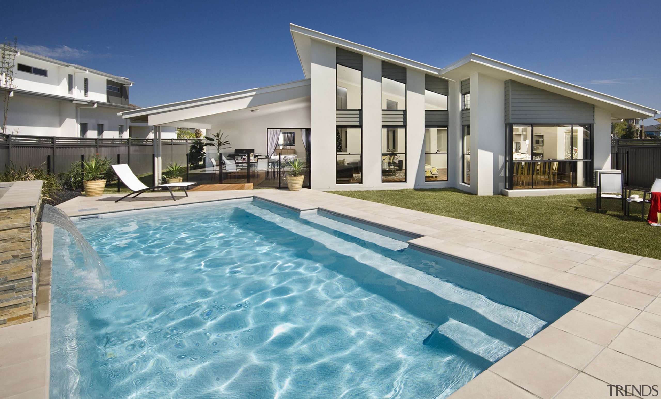 Narellan Pools offers contemporary, affordable in-ground pools to apartment, estate, home, house, leisure, property, real estate, swimming pool, villa, window, teal